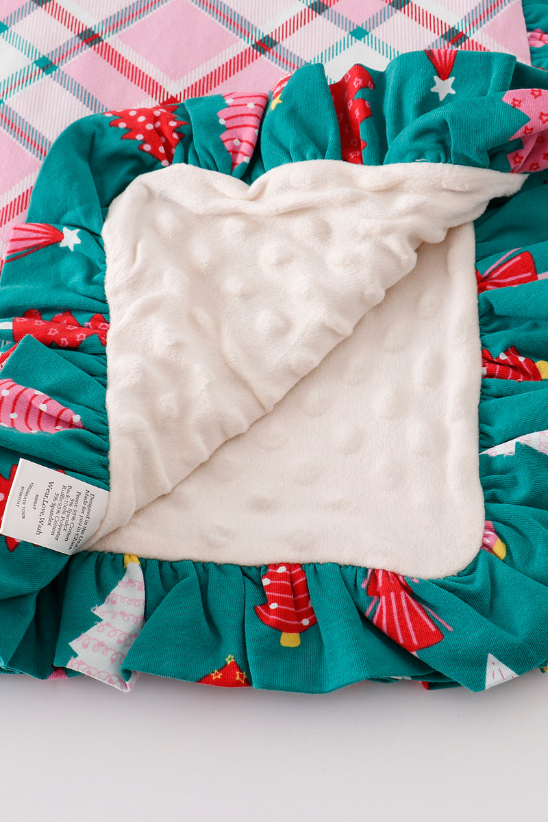 Platinum Pink plaid ruffle soft knitted blanket - Aaria Tees Aaria Tees