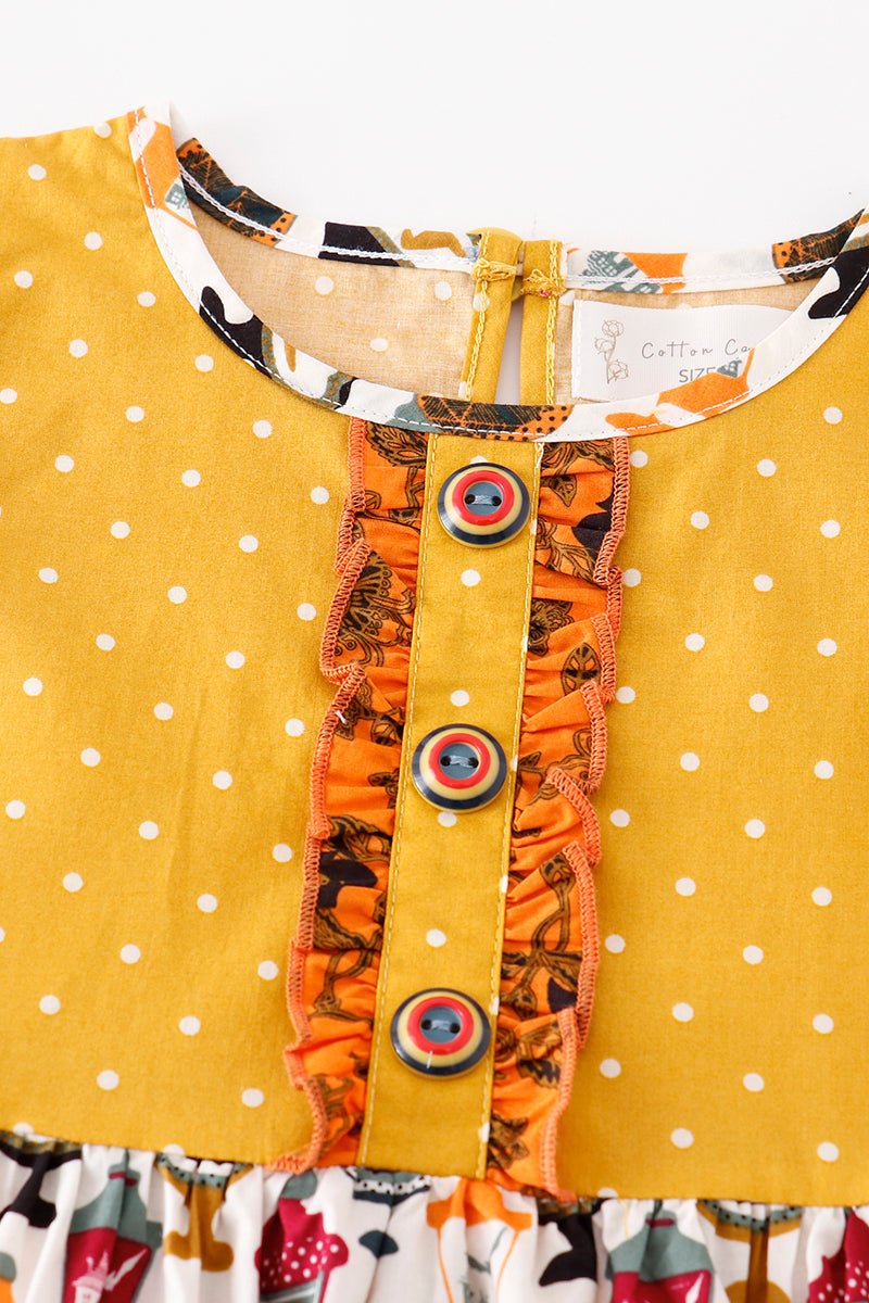 Platinum Yellow halloween dot ruffle pocket dress - Aaria Tees Aaria Tees
