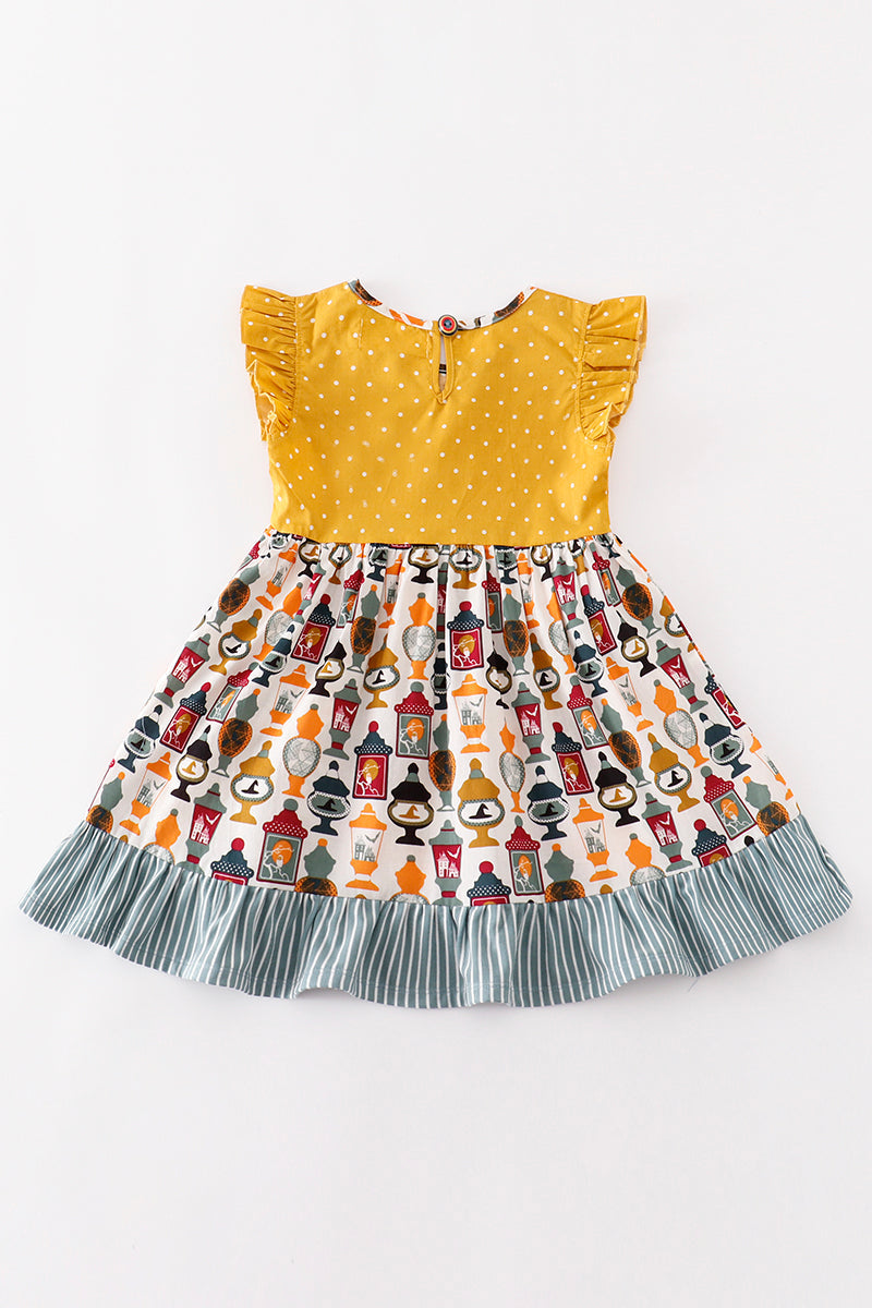 Platinum Yellow halloween dot ruffle pocket dress - Aaria Tees Aaria Tees