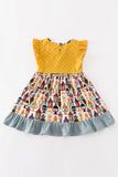 Platinum Yellow halloween dot ruffle pocket dress - Aaria Tees Aaria Tees