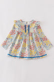 Platinum Blue floral print ruffle dress - Aaria Tees Aaria Tees