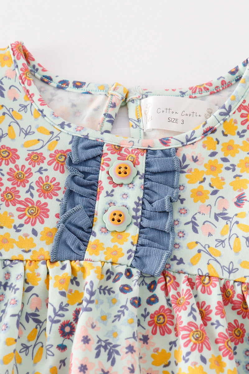 Platinum Blue floral print ruffle dress - Aaria Tees Aaria Tees