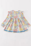 Platinum Blue floral print ruffle girl dress Aaria Tees