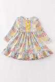 Platinum Blue floral print ruffle girl dress Aaria Tees