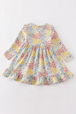 Platinum Blue floral print ruffle girl dress Aaria Tees