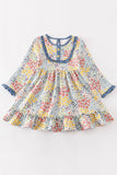 Platinum Blue floral print ruffle dress - Aaria Tees Aaria Tees