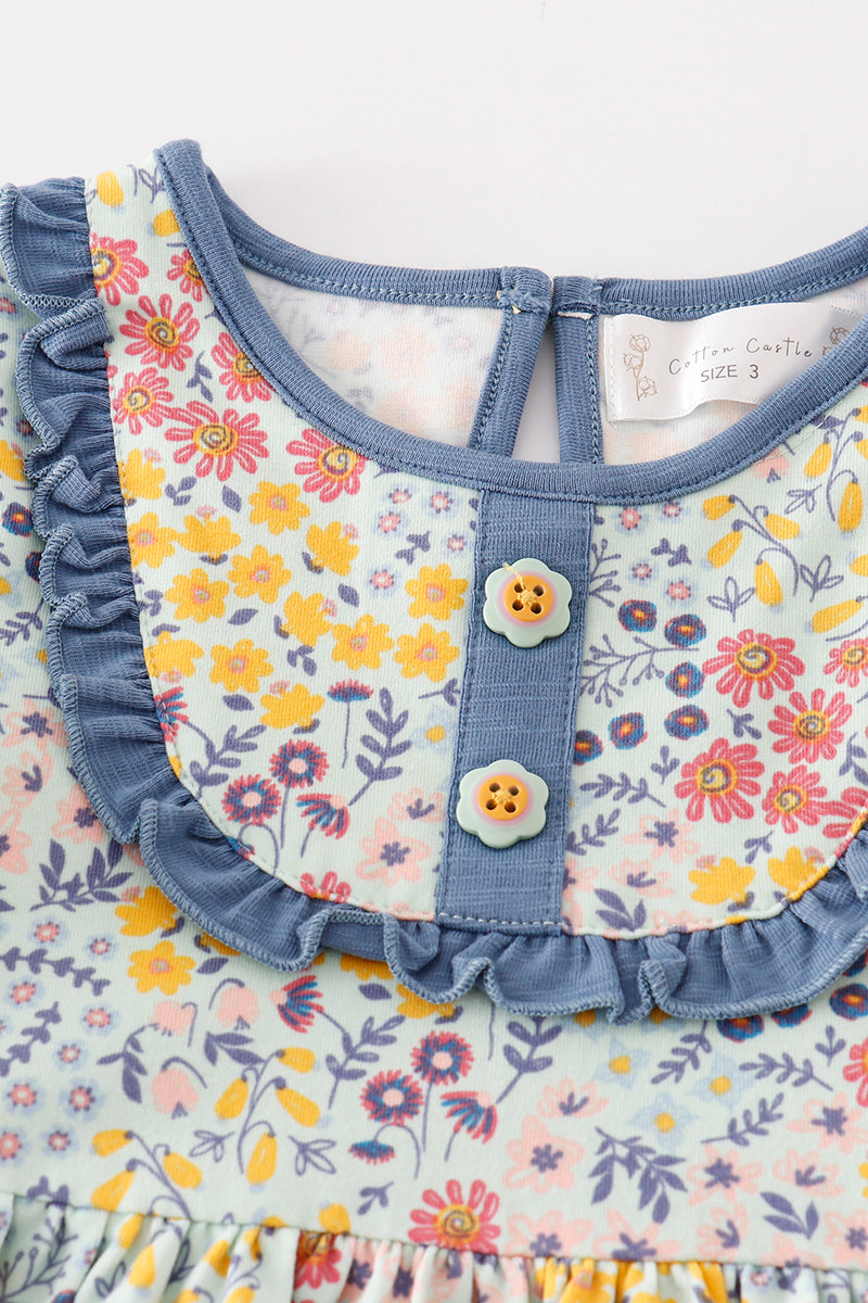 Platinum Blue floral print ruffle dress - Aaria Tees Aaria Tees