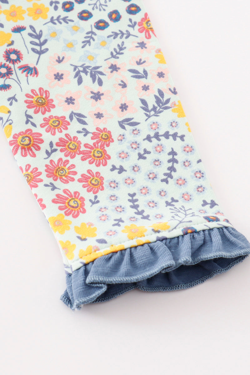 Platinum Blue floral print ruffle dress - Aaria Tees Aaria Tees