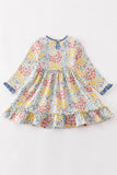 Platinum Blue floral print ruffle dress - Aaria Tees Aaria Tees