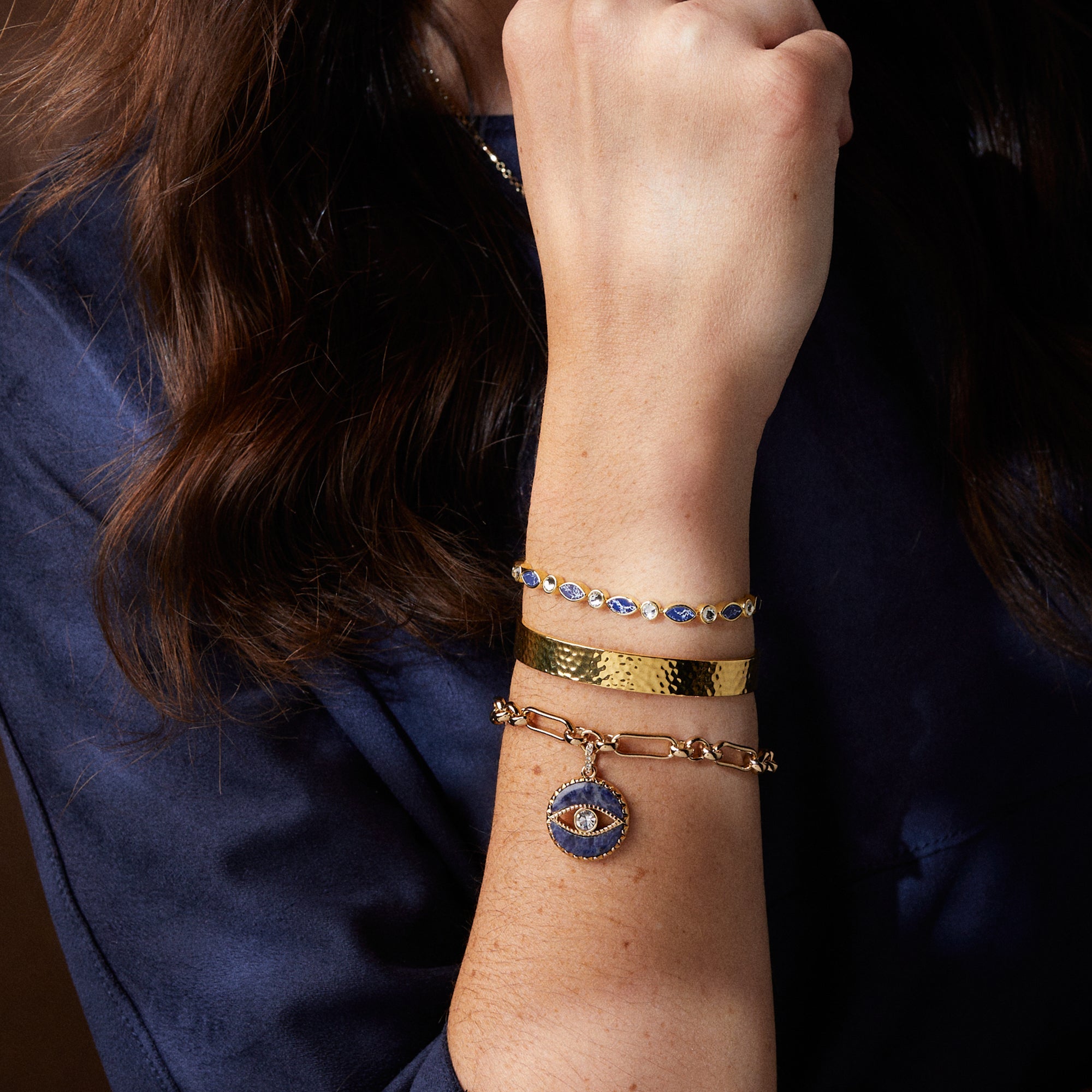 Sodalite Evil Eye Chain Bracelet - Aaria Tees Aaria Tees