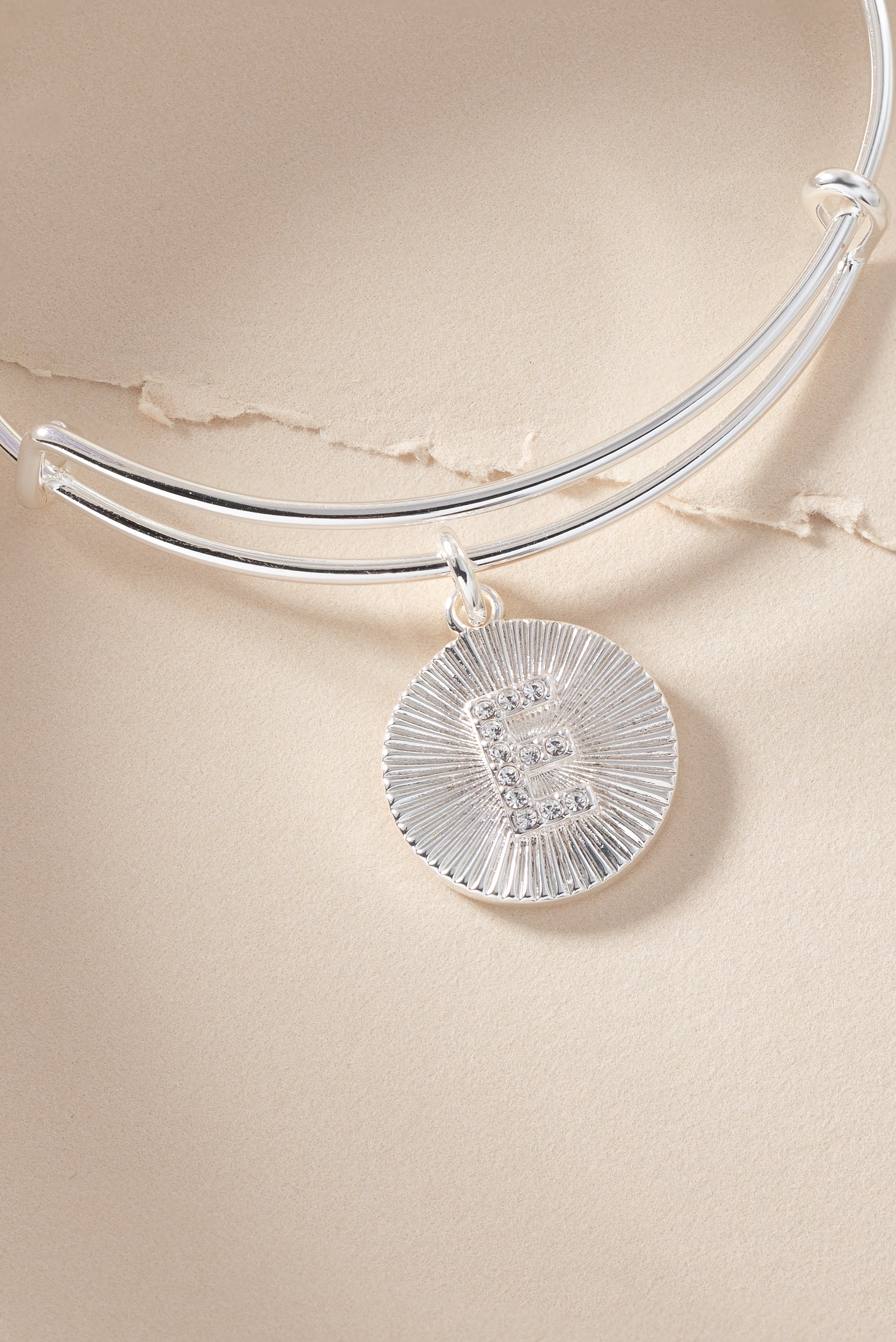 Initial E Pave Starburst Texture Bangle - Aaria Tees Aaria Tees