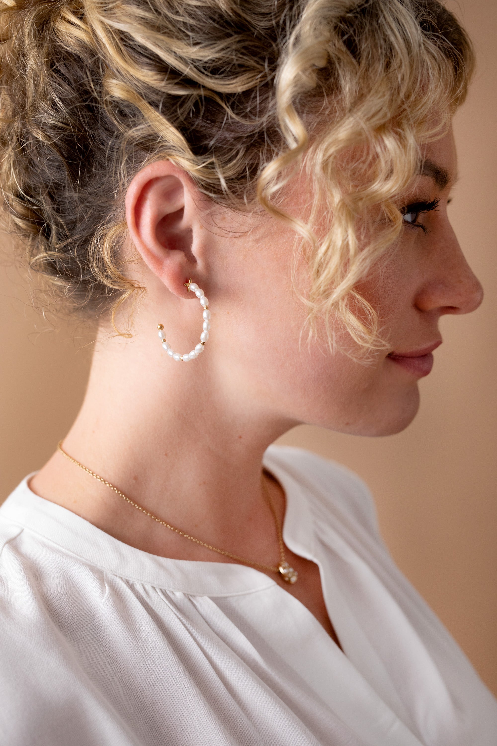 Rice Pearl Hoop Earring - Aaria Tees Aaria Tees