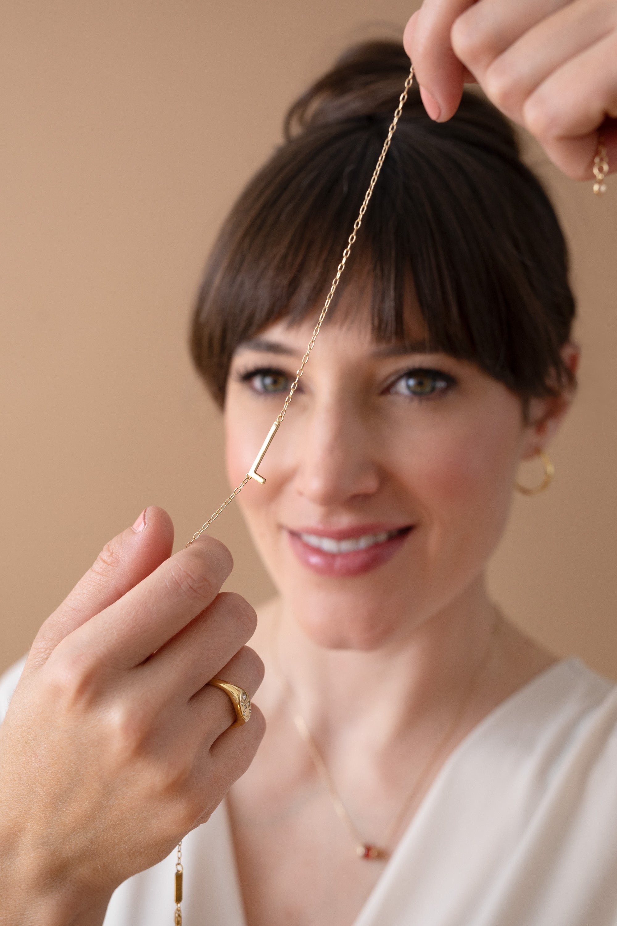 Initial L Precious Elongated Necklace - Aaria Tees Aaria Tees