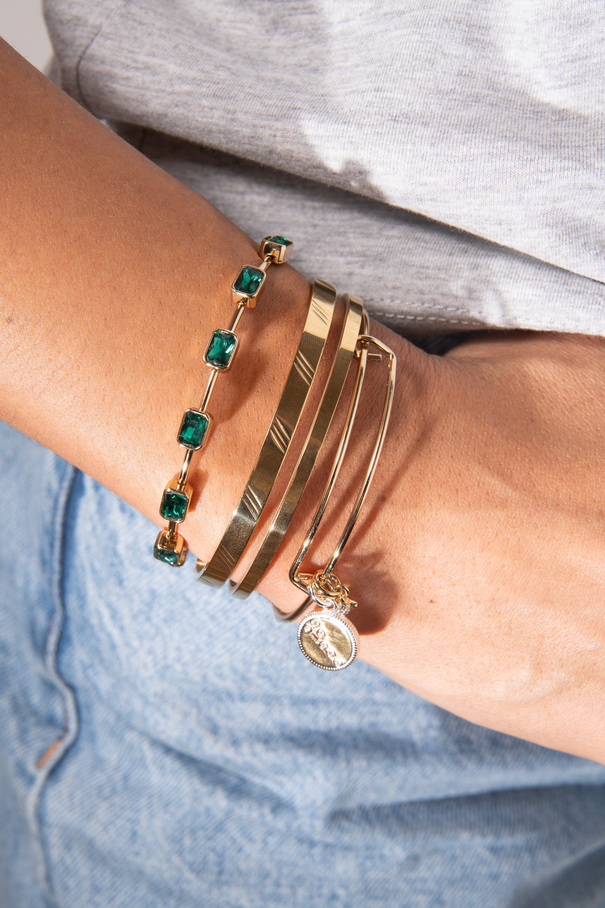 May Birthstone Emerald Cut Bangle - Aaria Tees Aaria Tees