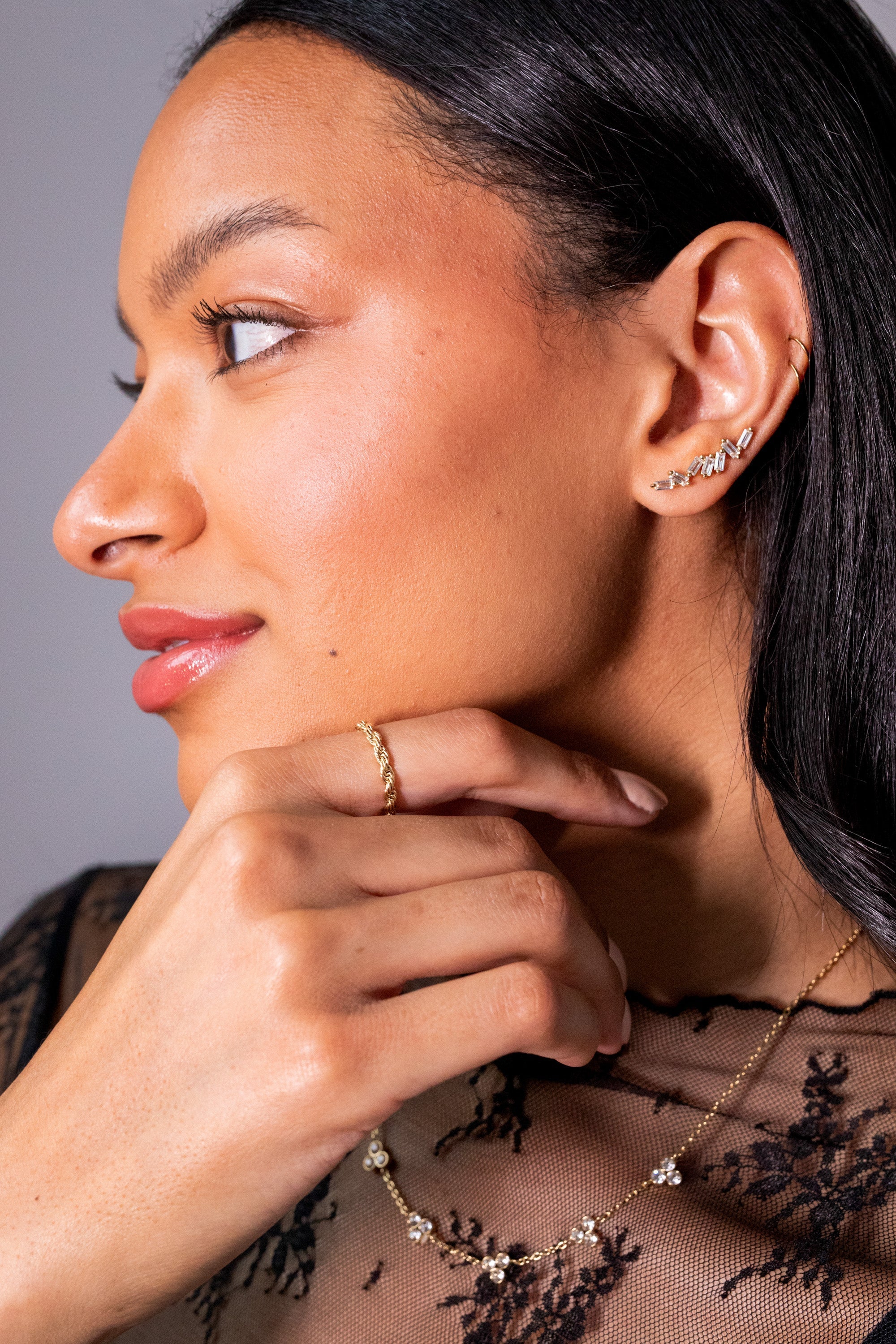 Triple Stone Crystal Inline Necklace - Aaria Tees Aaria Tees