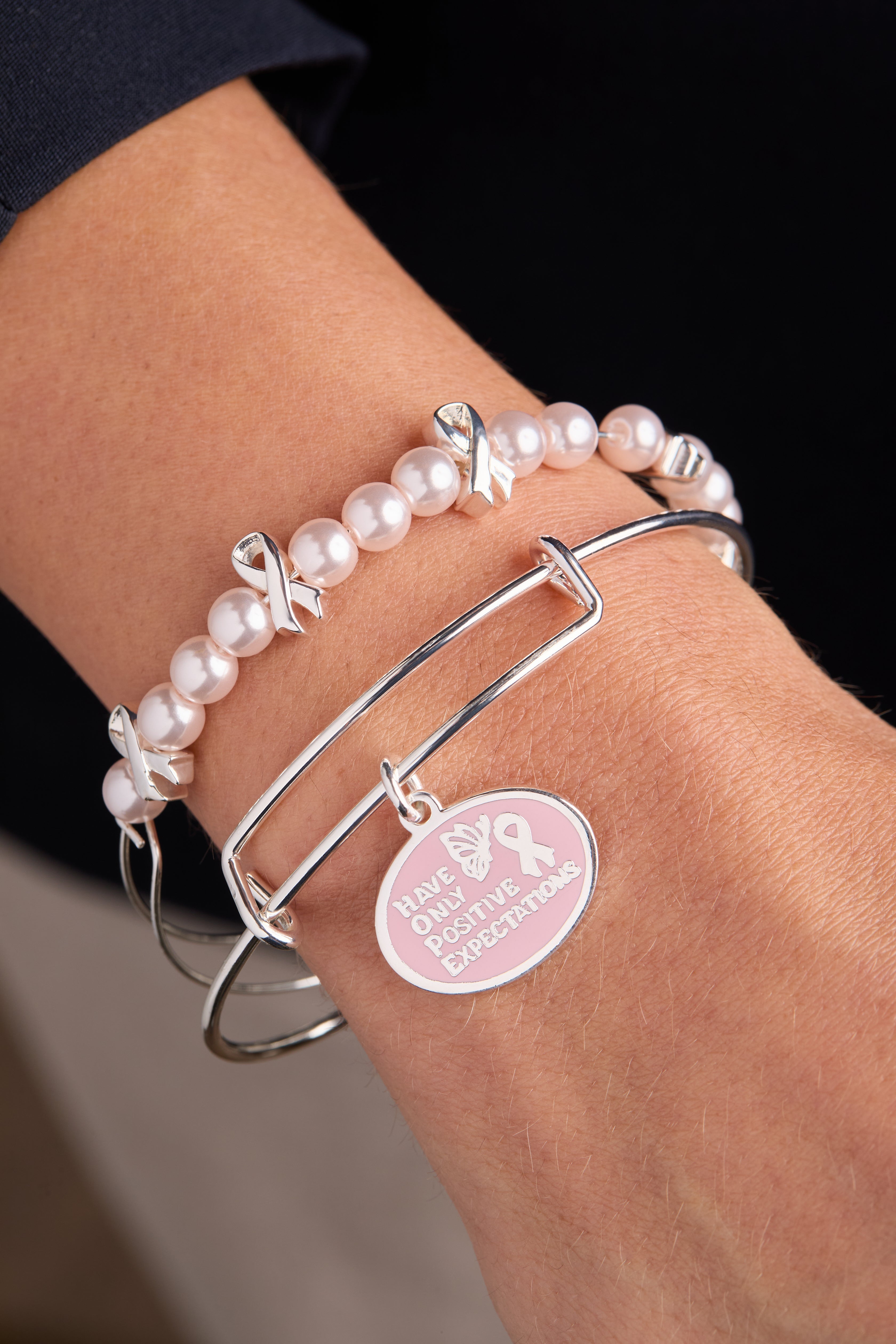 'HOPE' Breast Cancer Awareness Charm Bangle Set of 2 - Aaria Tees Aaria Tees