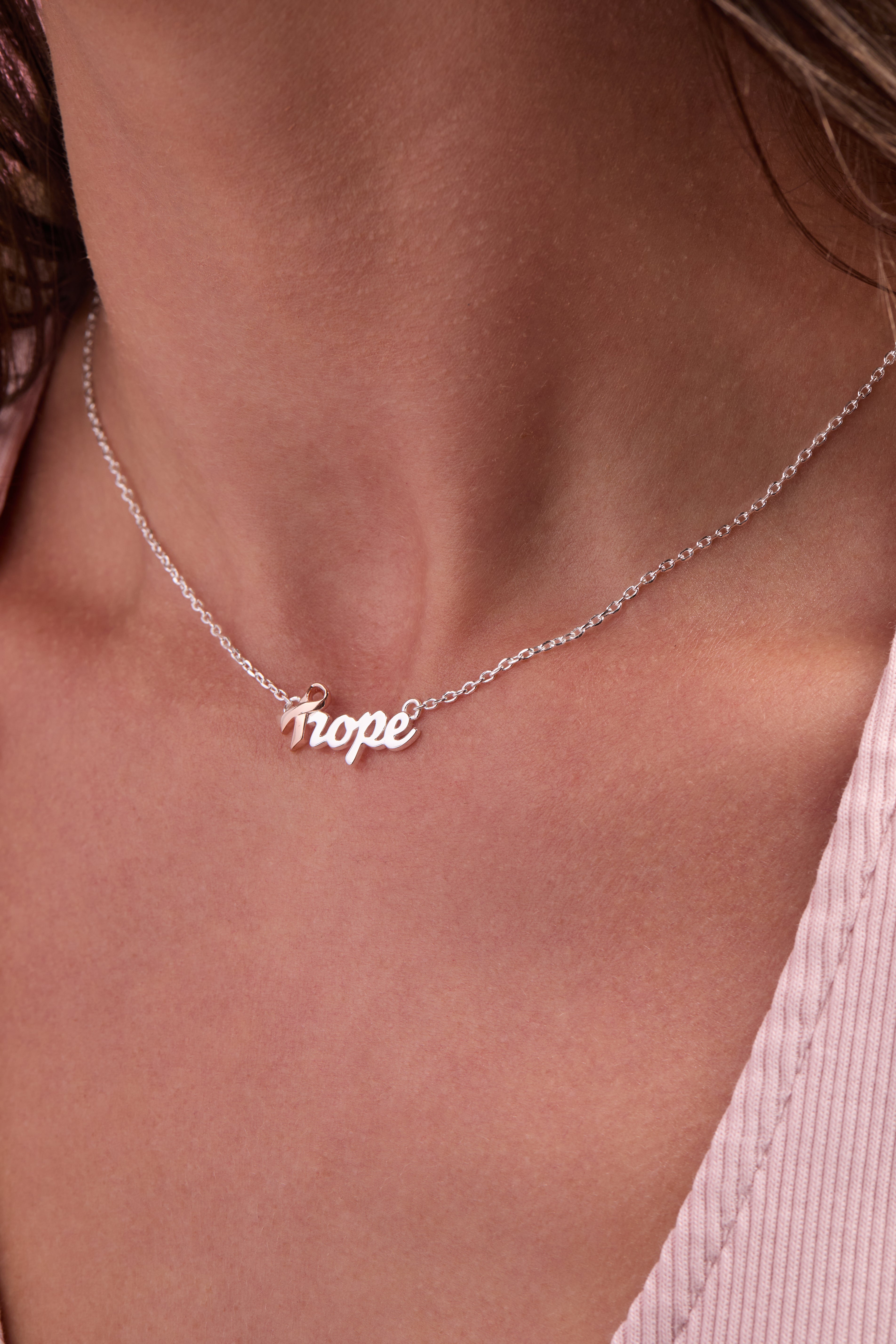 'Hope' Breast Cancer Awareness Pink Ribbon Necklace - Aaria Tees Aaria Tees