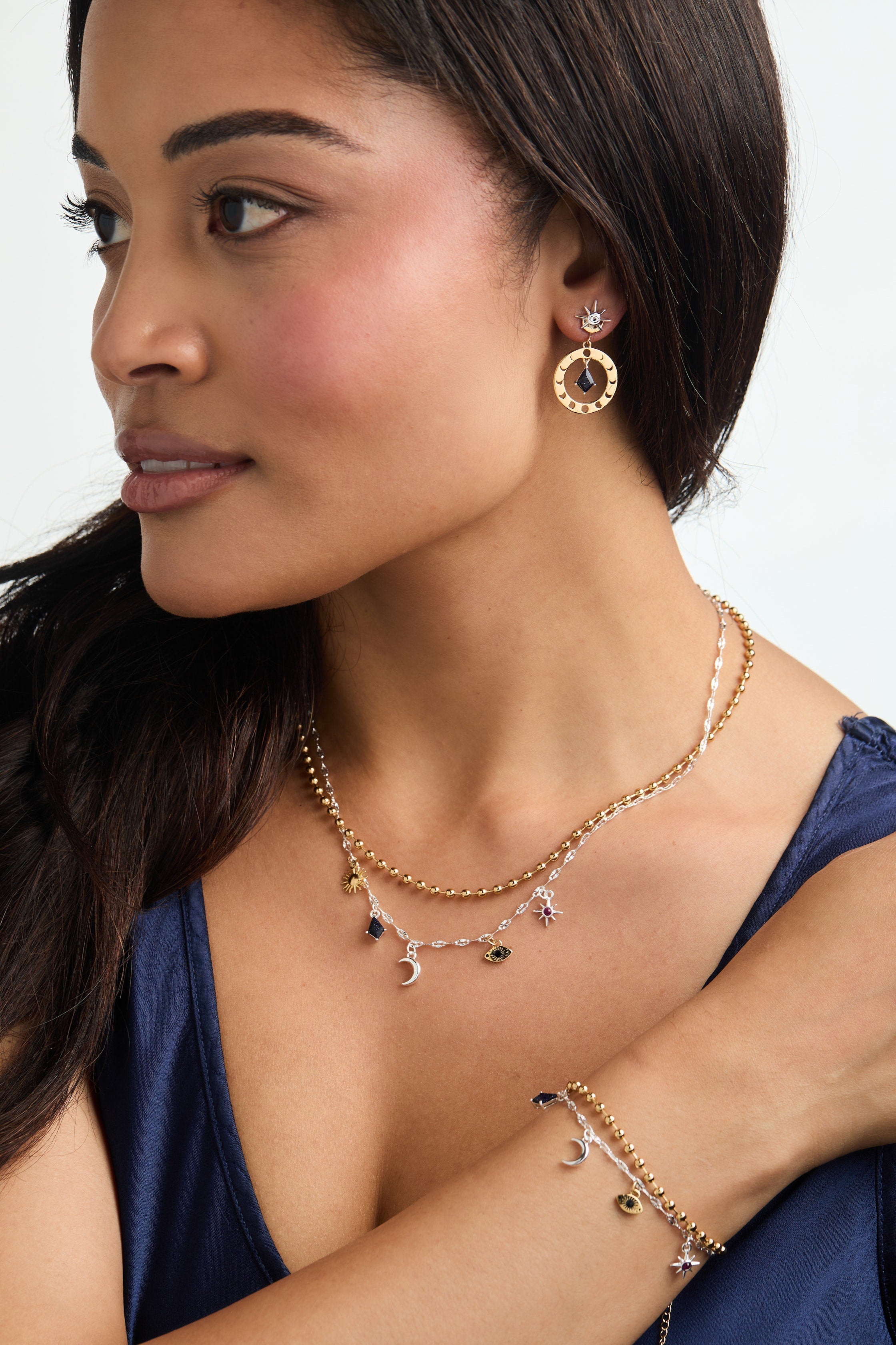 Moon Magic 2 Row Charm Necklace - Aaria Tees Aaria Tees