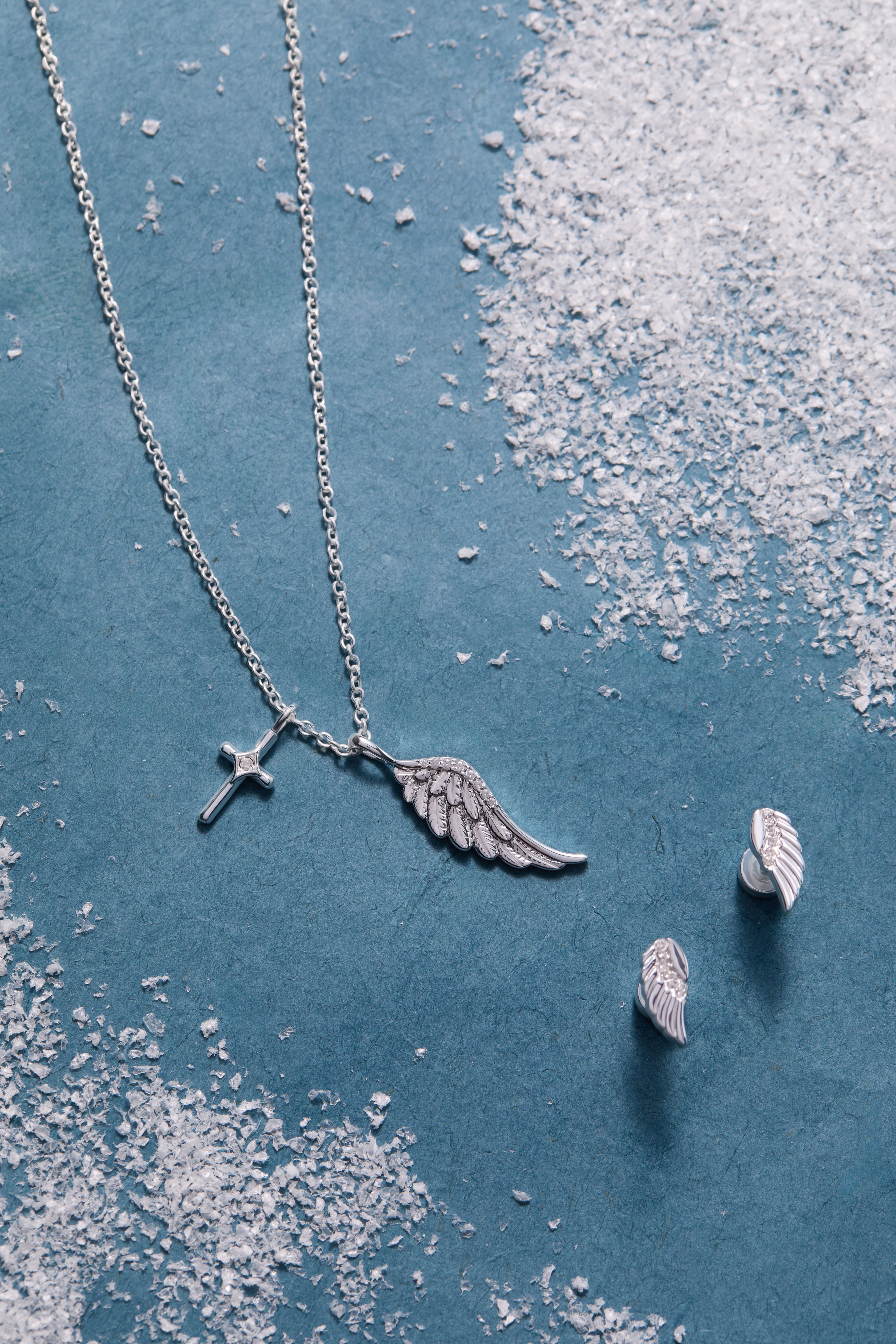 Faith Cross and Angel Wing Charm Necklace - Aaria Tees Aaria Tees