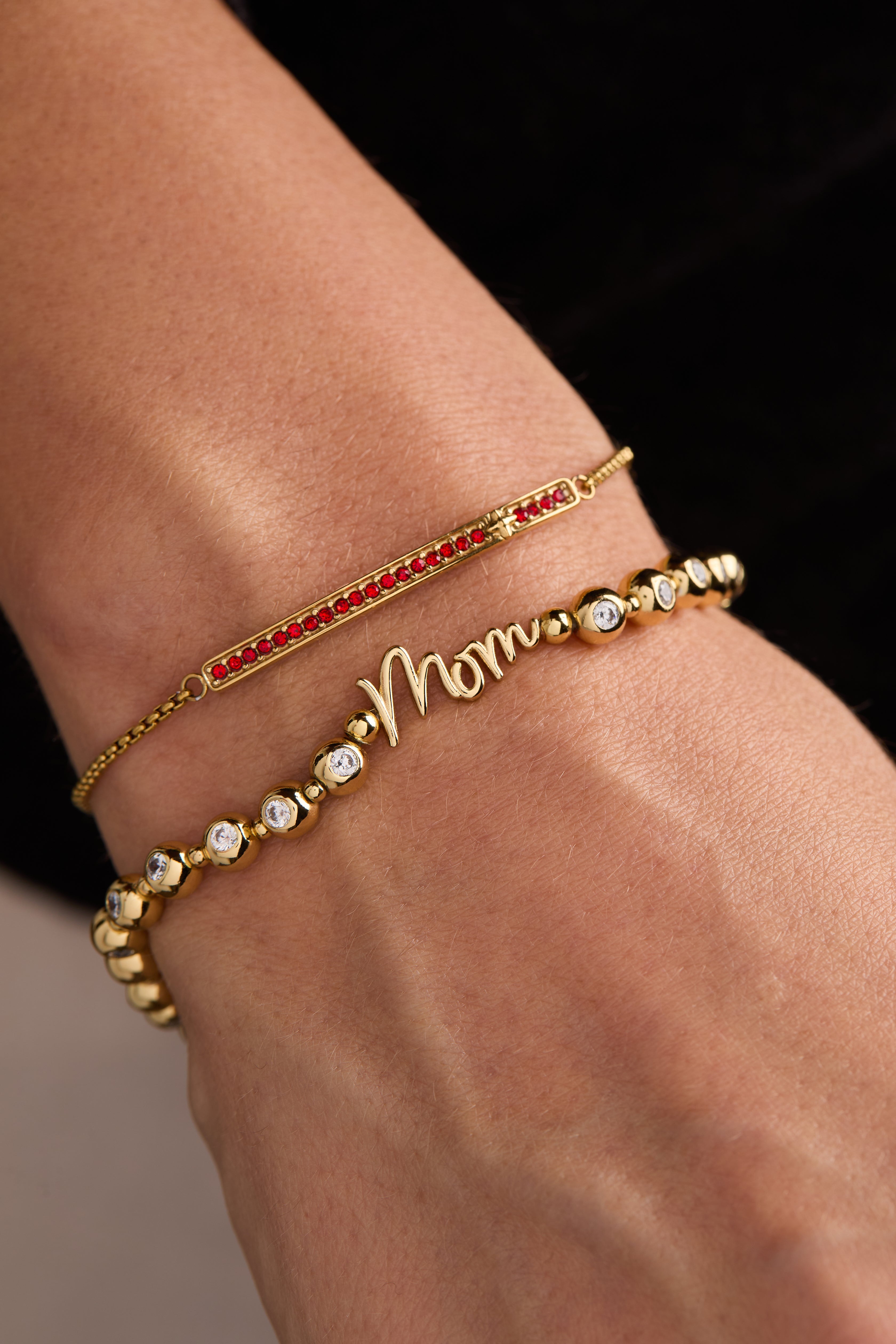 Mom Elongated Crystal Stretch Bracelet - Aaria Tees Aaria Tees
