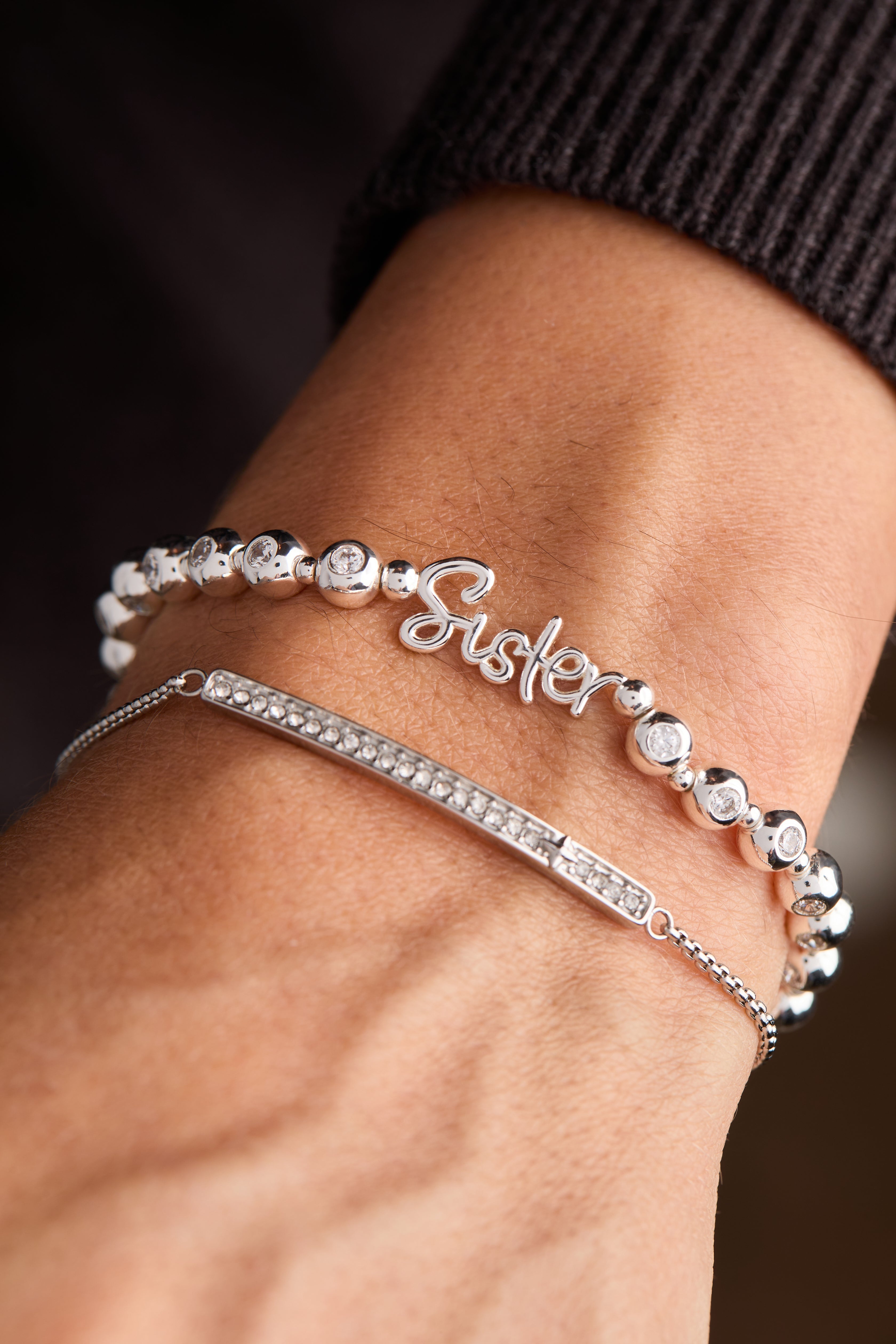 Sister Elongated Crystal Stretch Bracelet - Aaria Tees Aaria Tees
