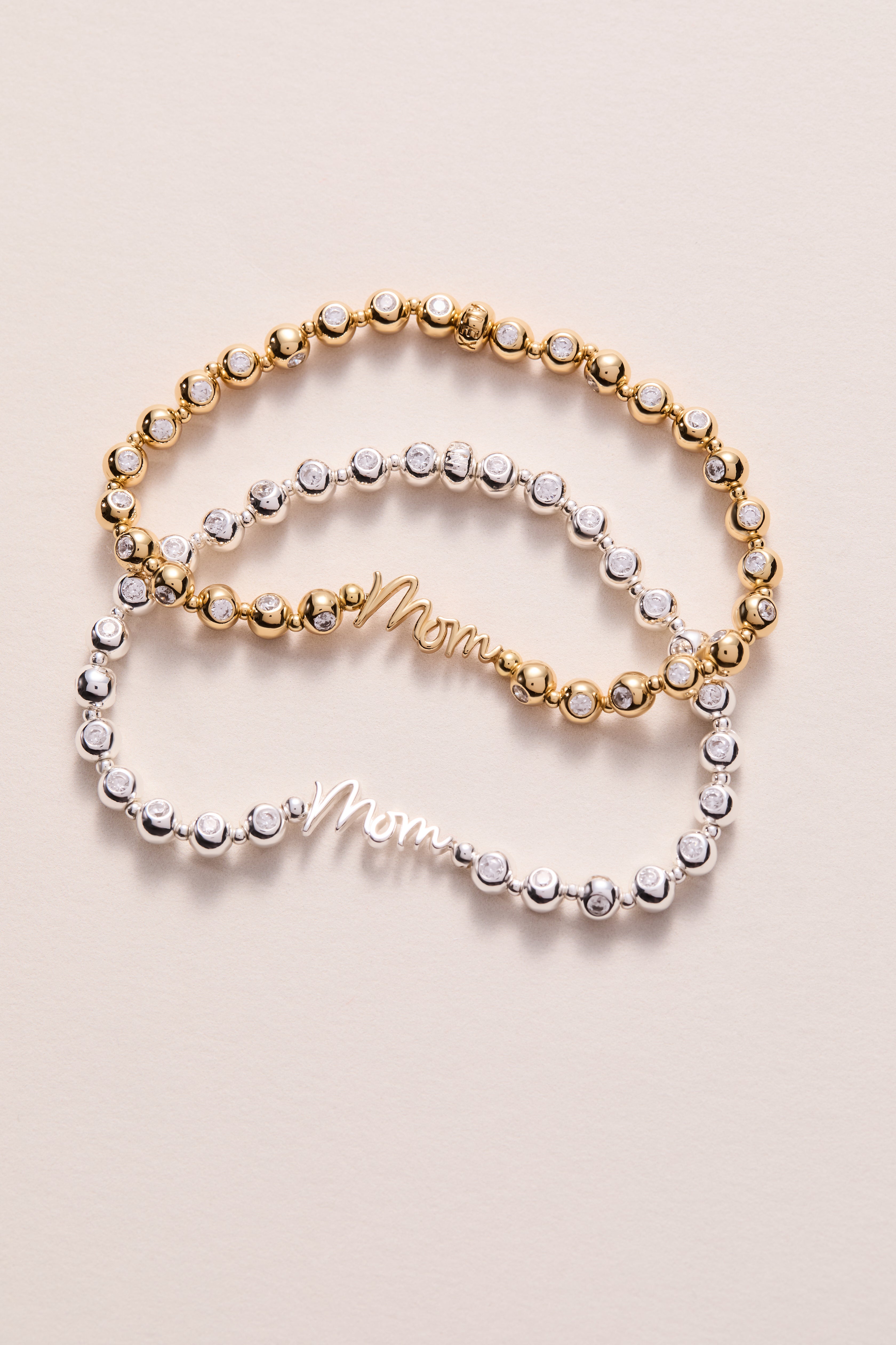 Mom Elongated Crystal Stretch Bracelet - Aaria Tees Aaria Tees
