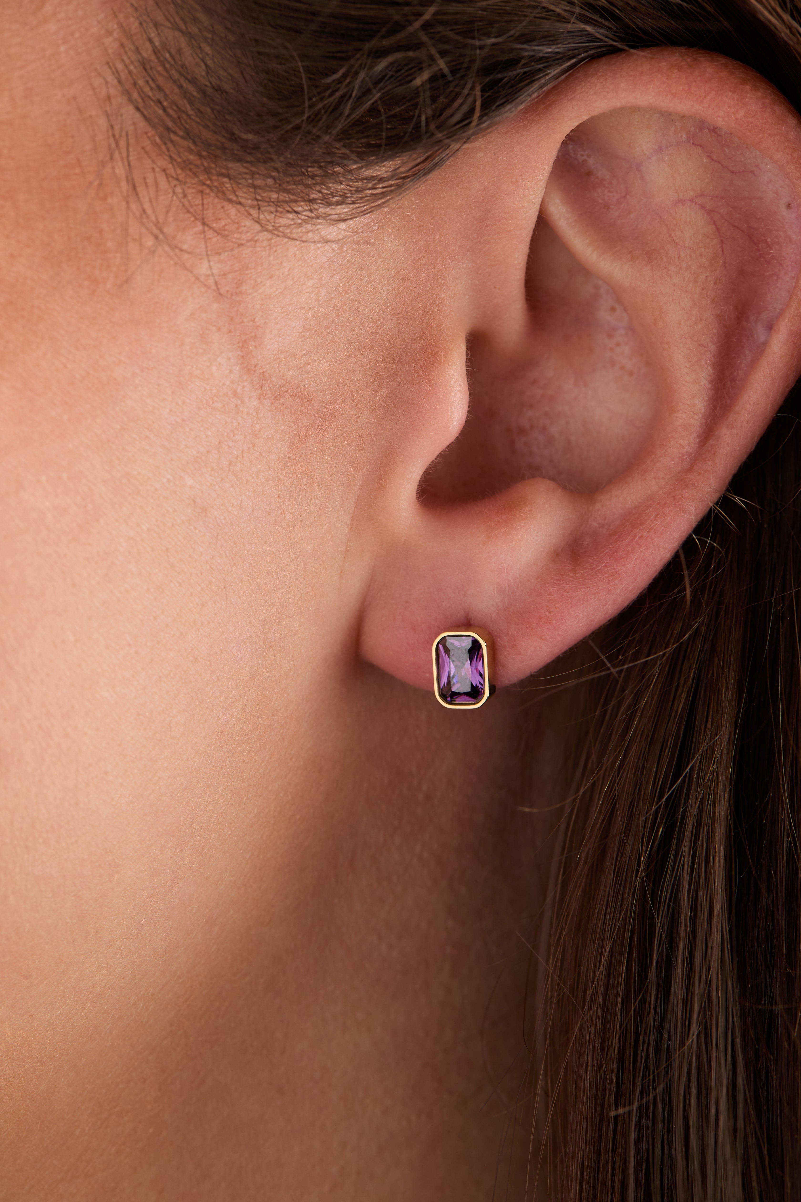 February Emerald-Cut Birthstone Stud Earrings - Aaria Tees Aaria Tees
