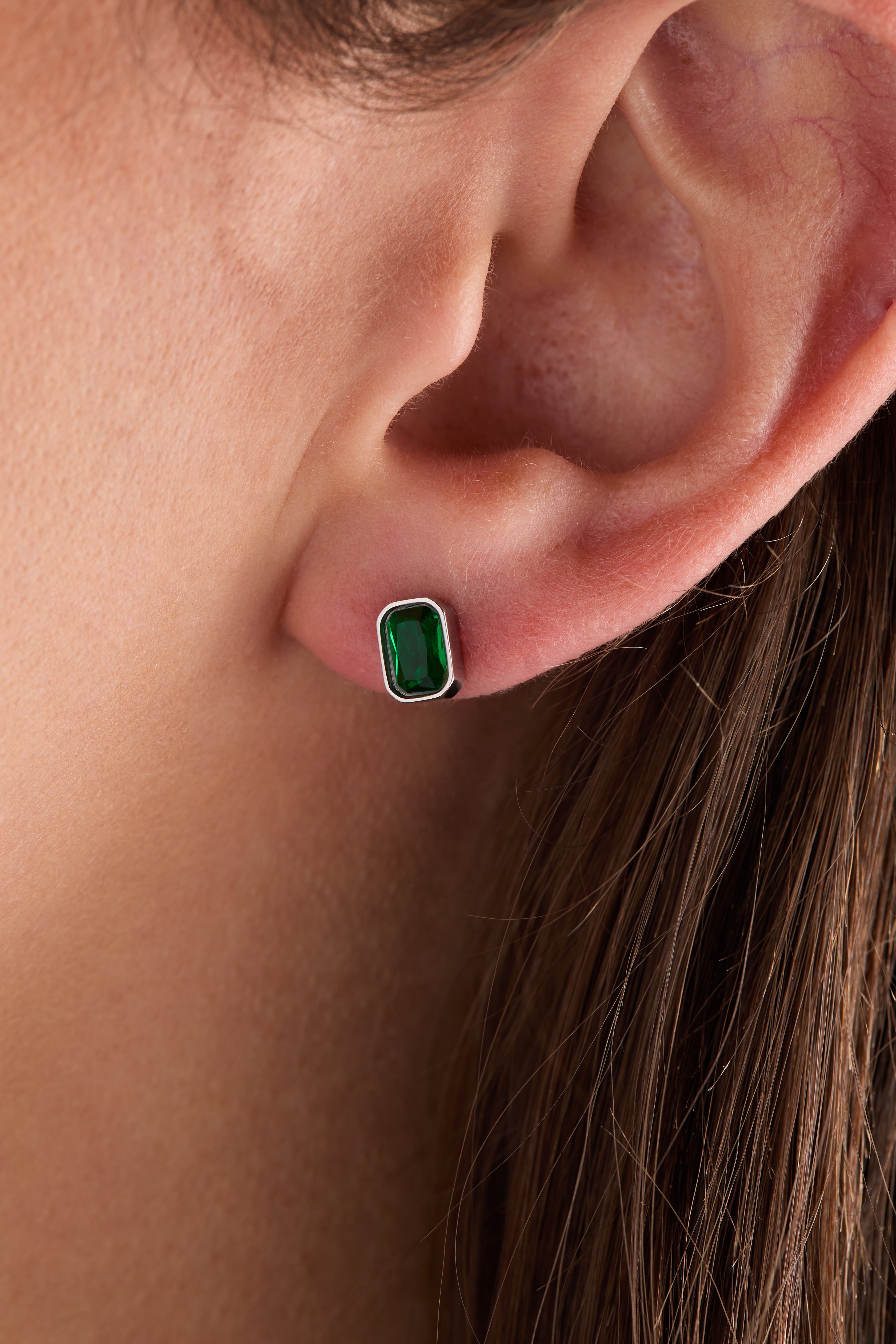 May Emerald-Cut Birthstone Stud Earrings - Aaria Tees Aaria Tees