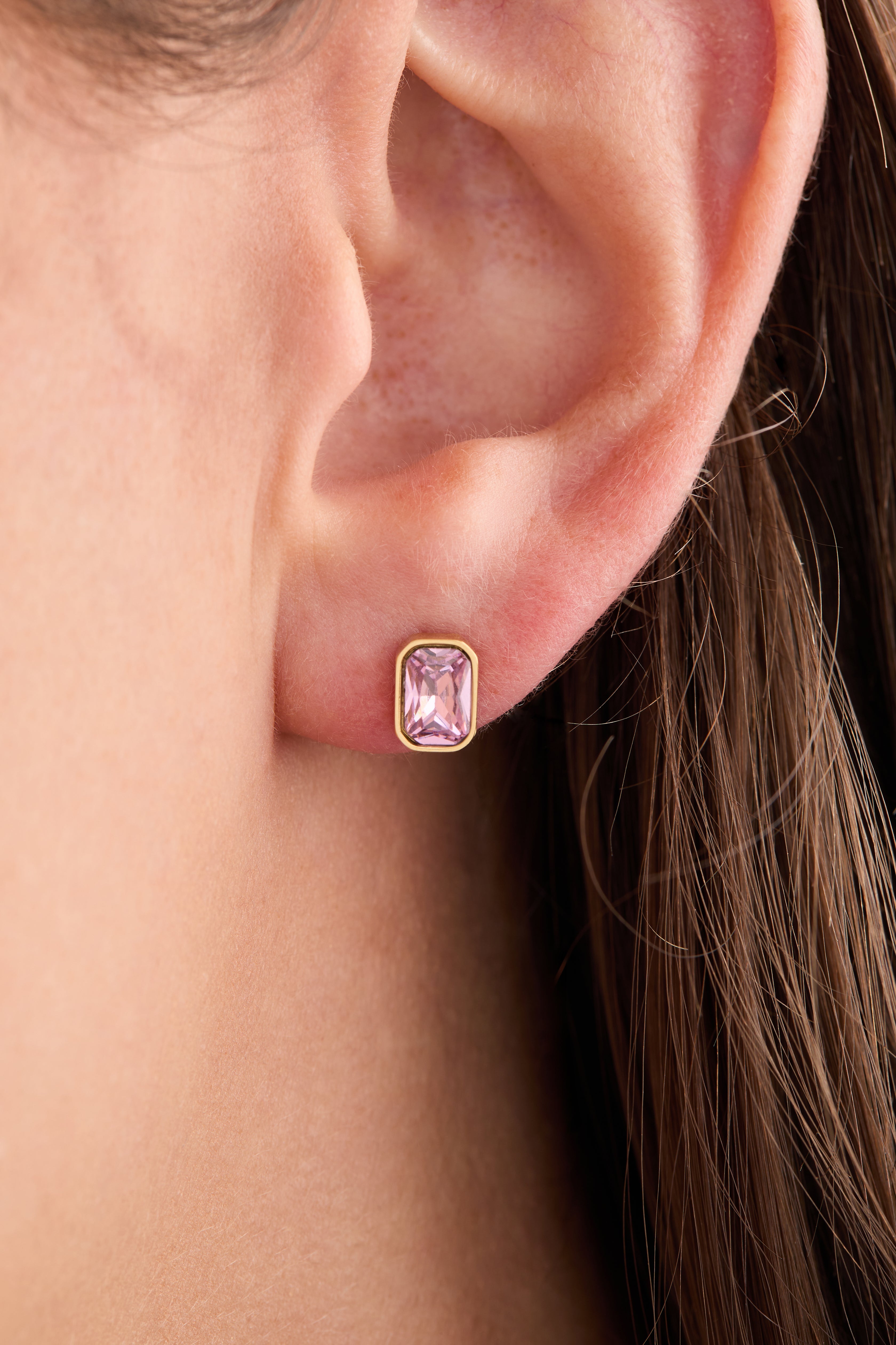 October Emerald-Cut Birthstone Stud Earrings - Aaria Tees Aaria Tees