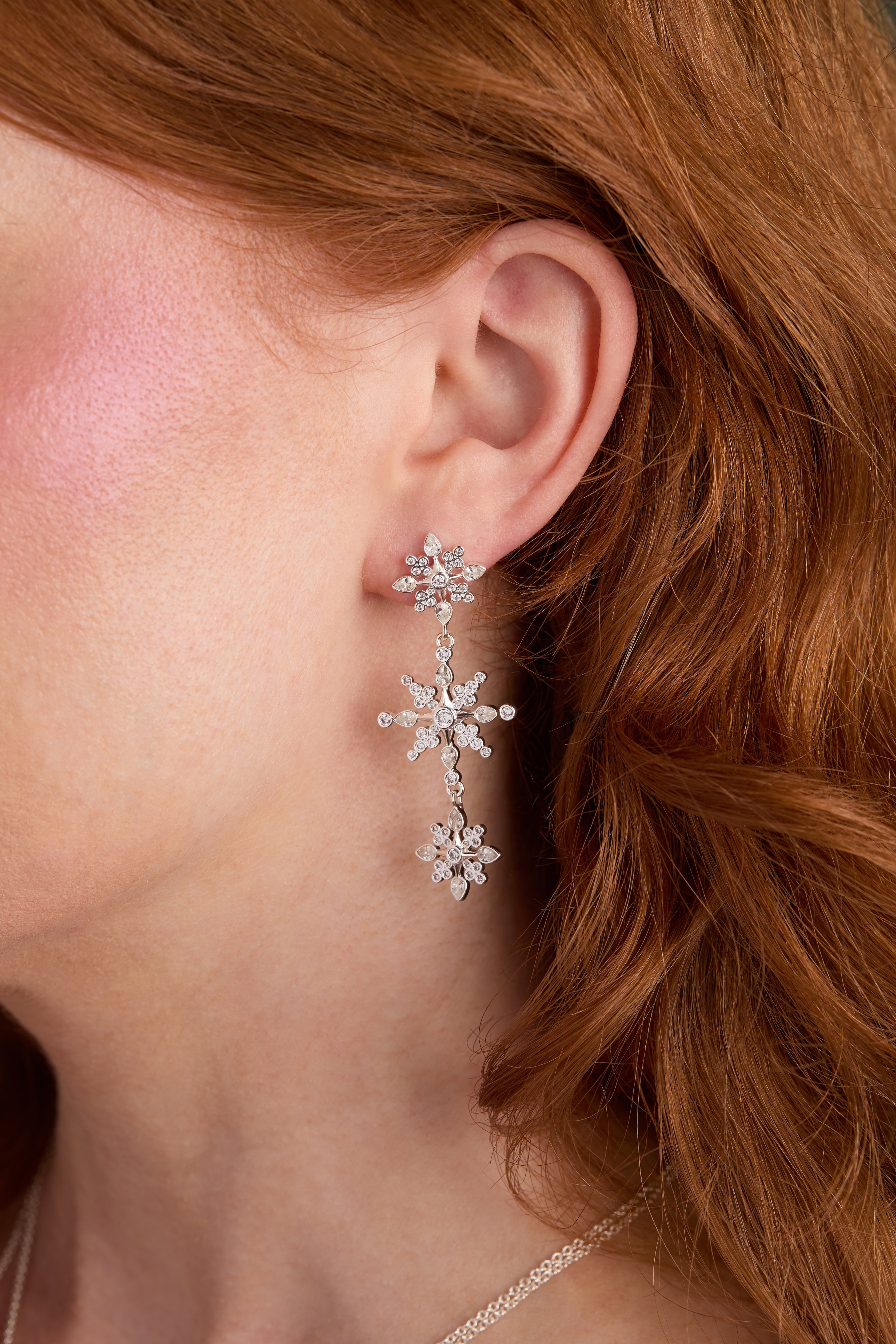 Crystal Snowflake Linear Earrings - Aaria Tees Aaria Tees