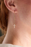Cross Delicate Pave Crystal Threader Earrings - Aaria Tees Aaria Tees