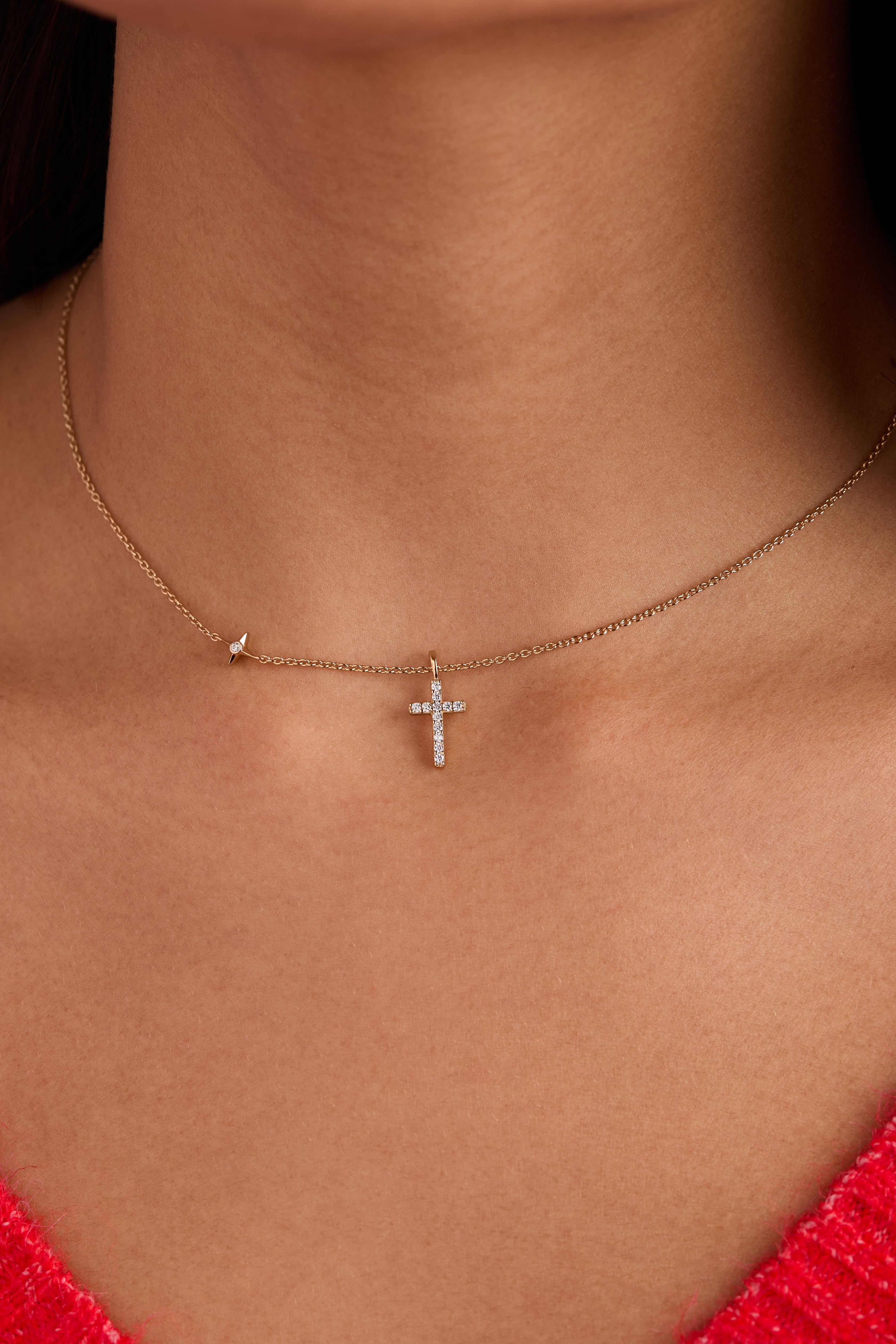 Cross Delicate Pave Crystal Pendant Necklace - Aaria Tees Aaria Tees