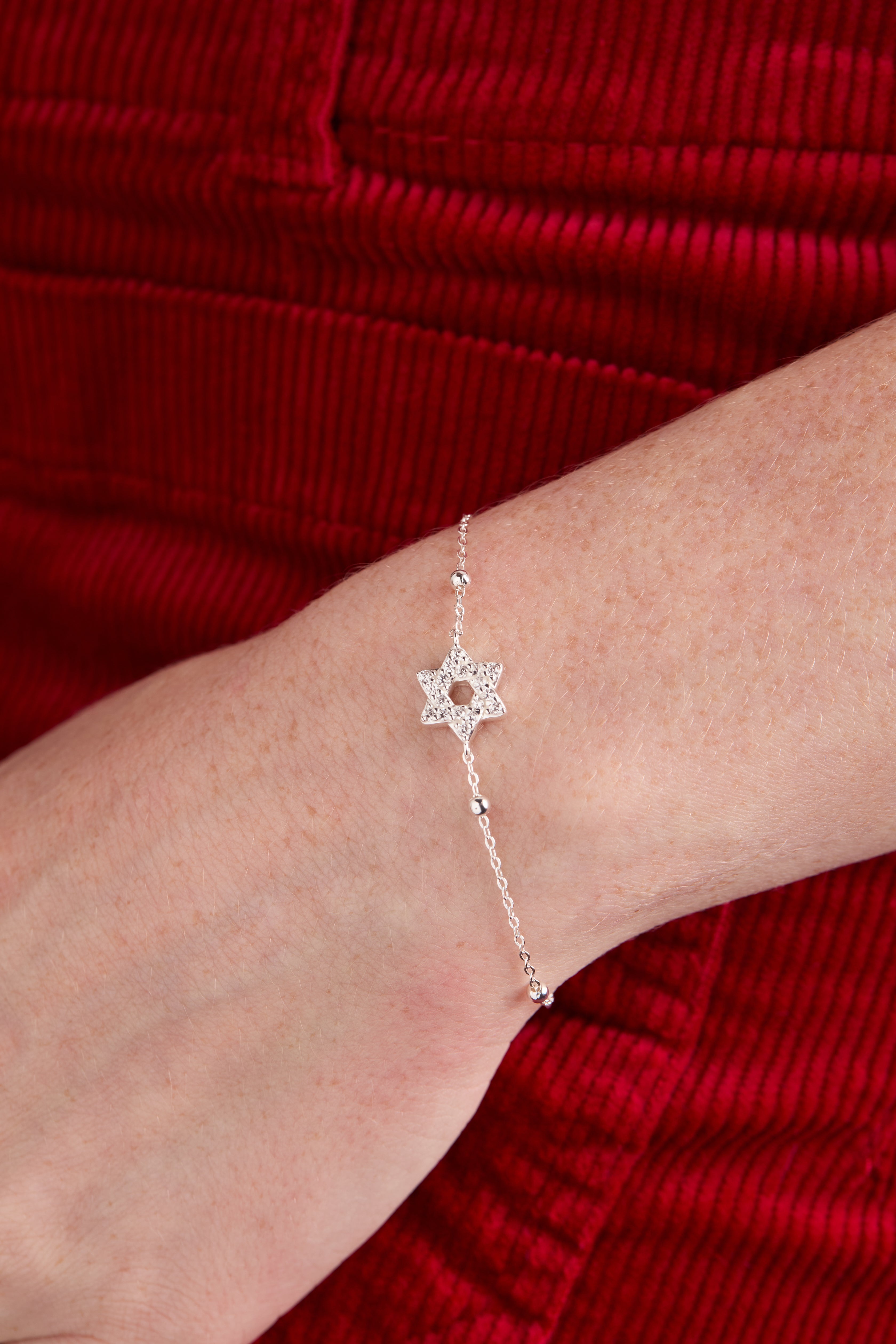 Star of David Delicate Pave Beaded Chain Bracelet - Aaria Tees Aaria Tees