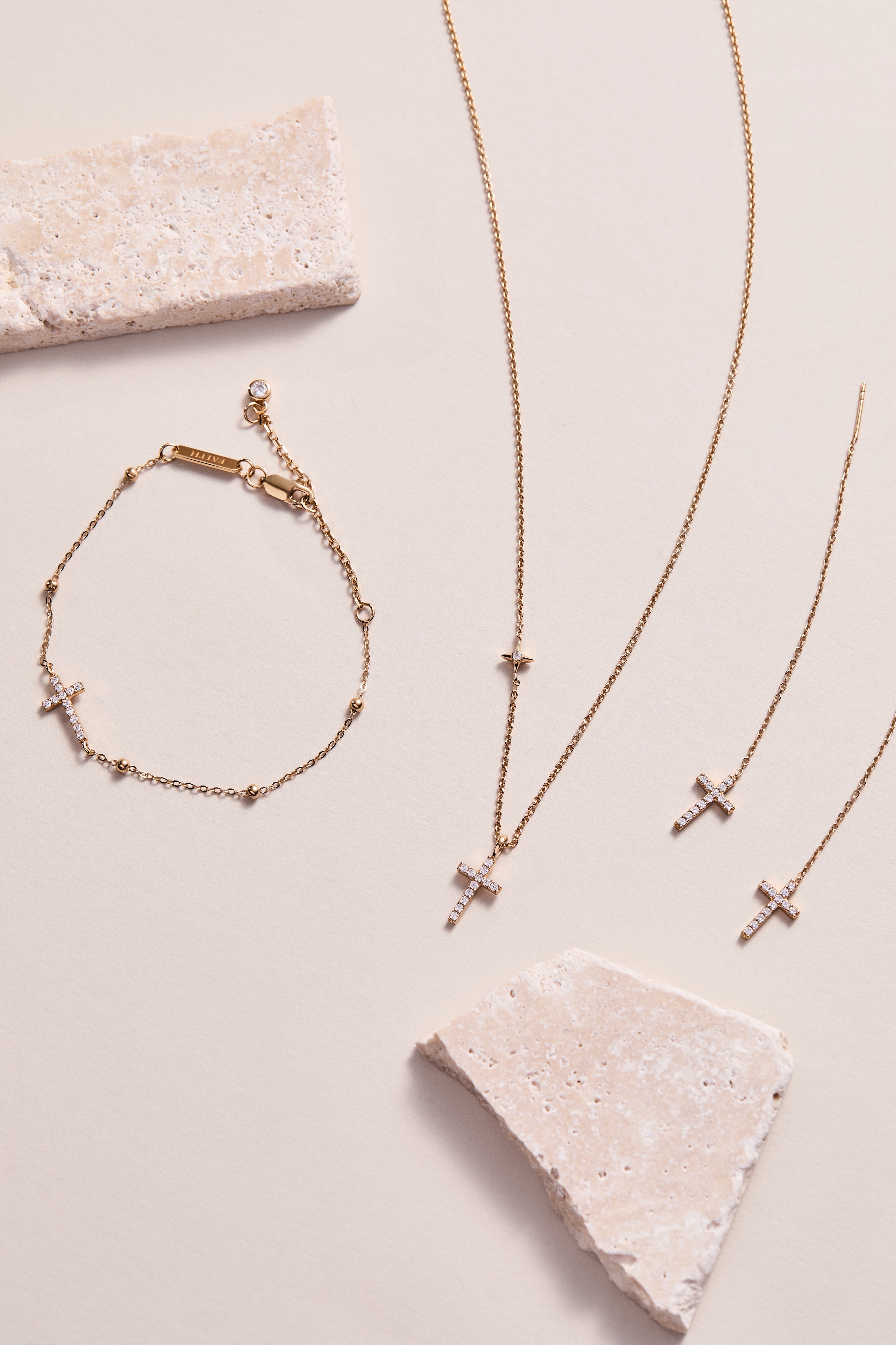 Cross Delicate Pave Crystal Beaded Strand Bracelet - Aaria Tees Aaria Tees