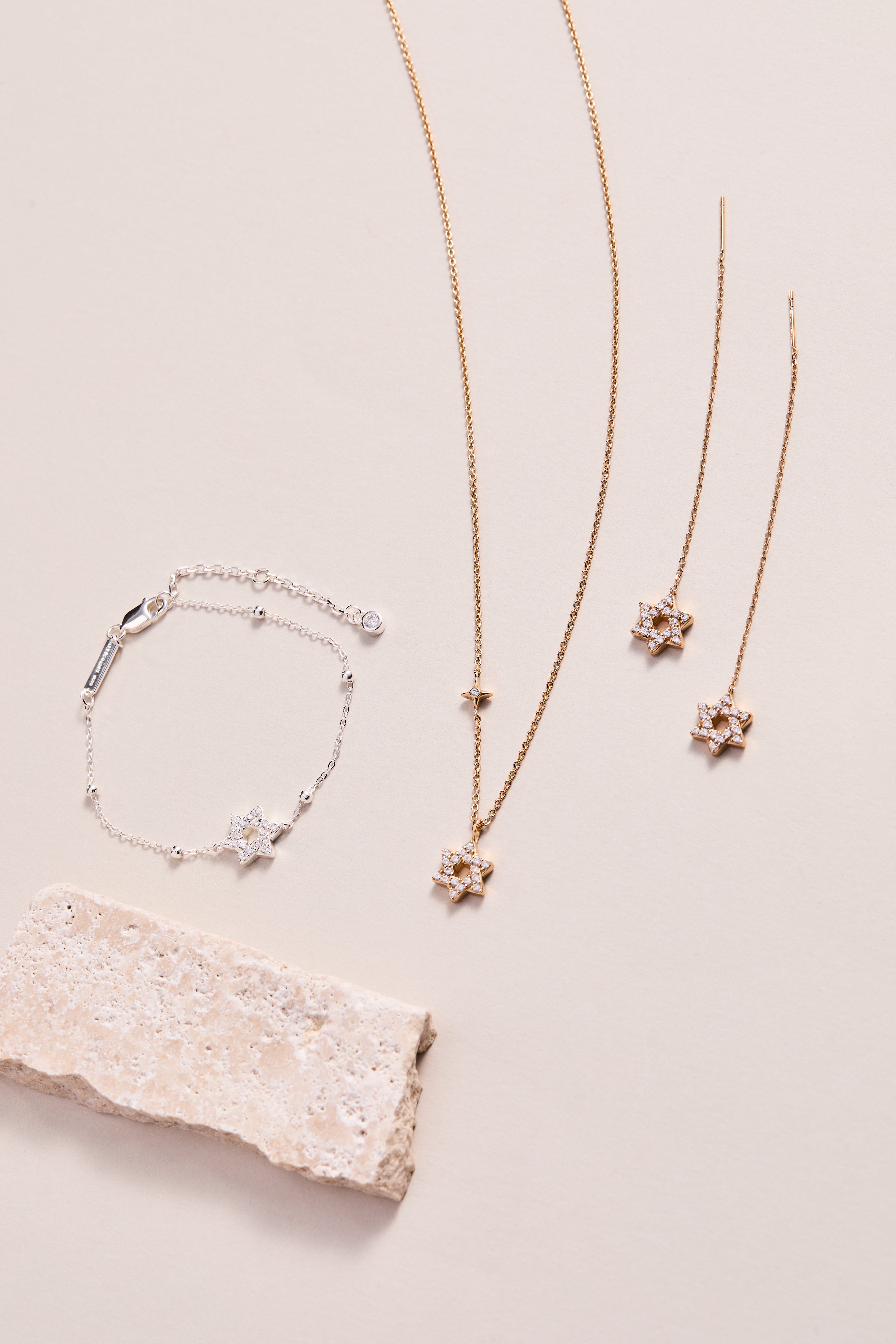 Star of David Delicate Pave Crystal Threader Earrings - Aaria Tees Aaria Tees