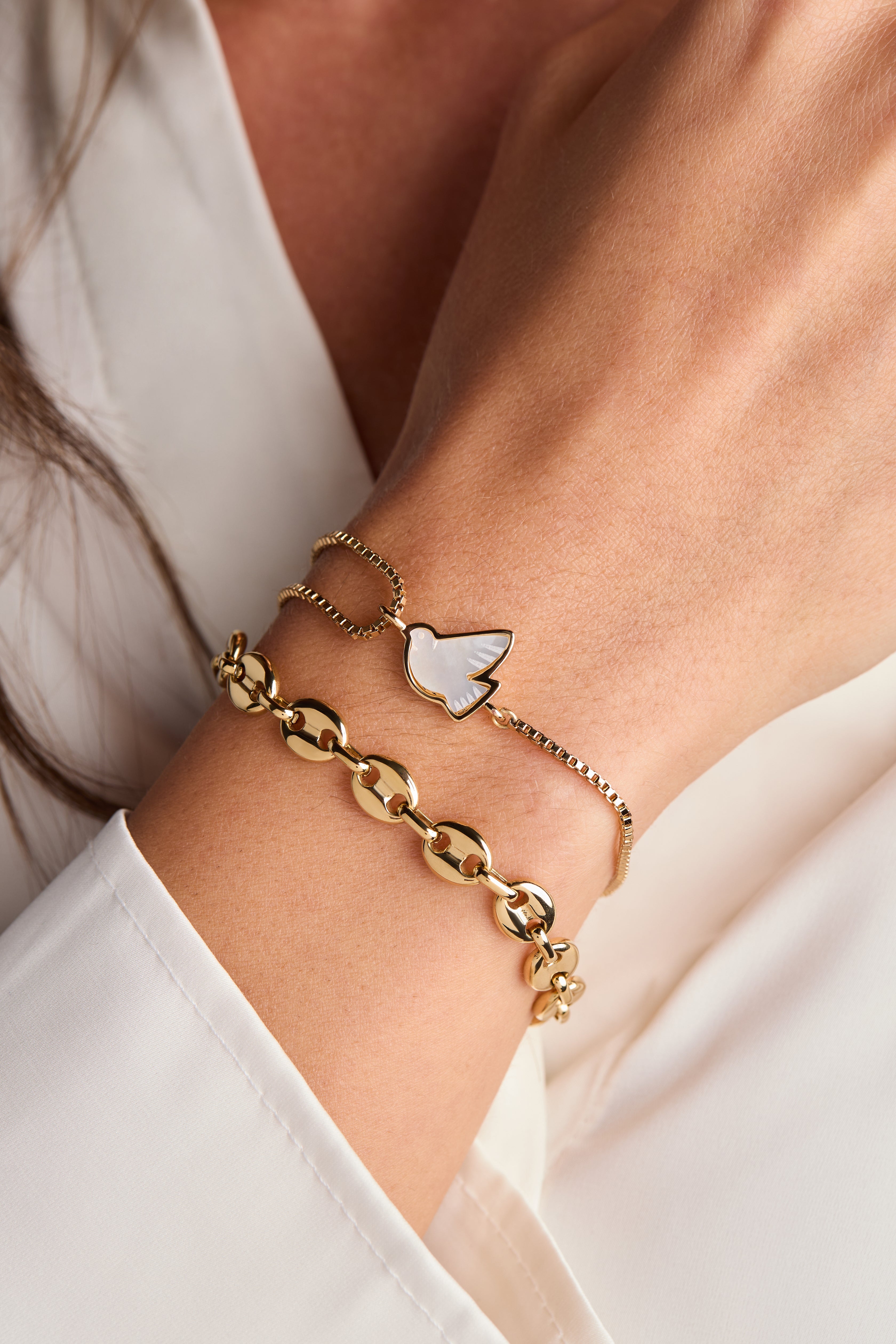 Dove 'Peace' Mother of Pearl Pull Chain Bracelet - Aaria Tees Aaria Tees