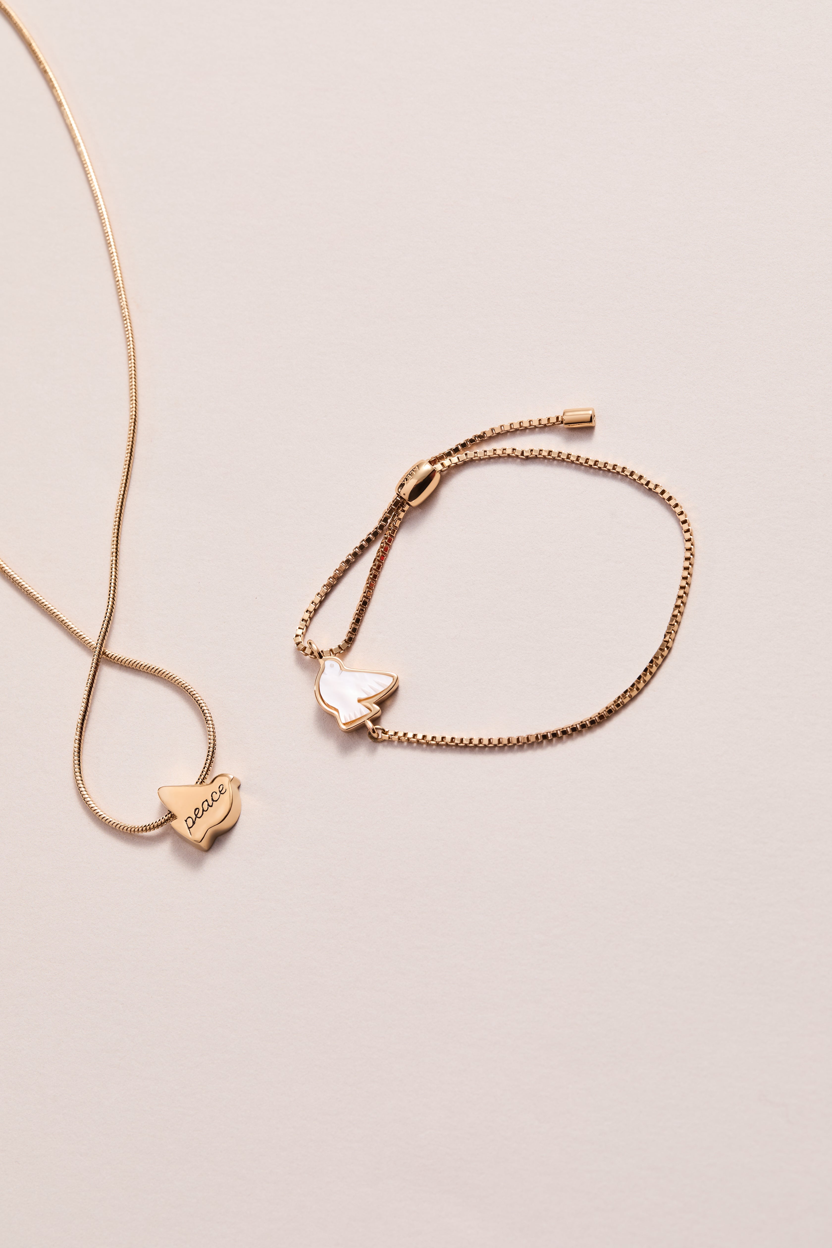Dove 'Peace' Mother of Pearl Pull Chain Bracelet - Aaria Tees Aaria Tees