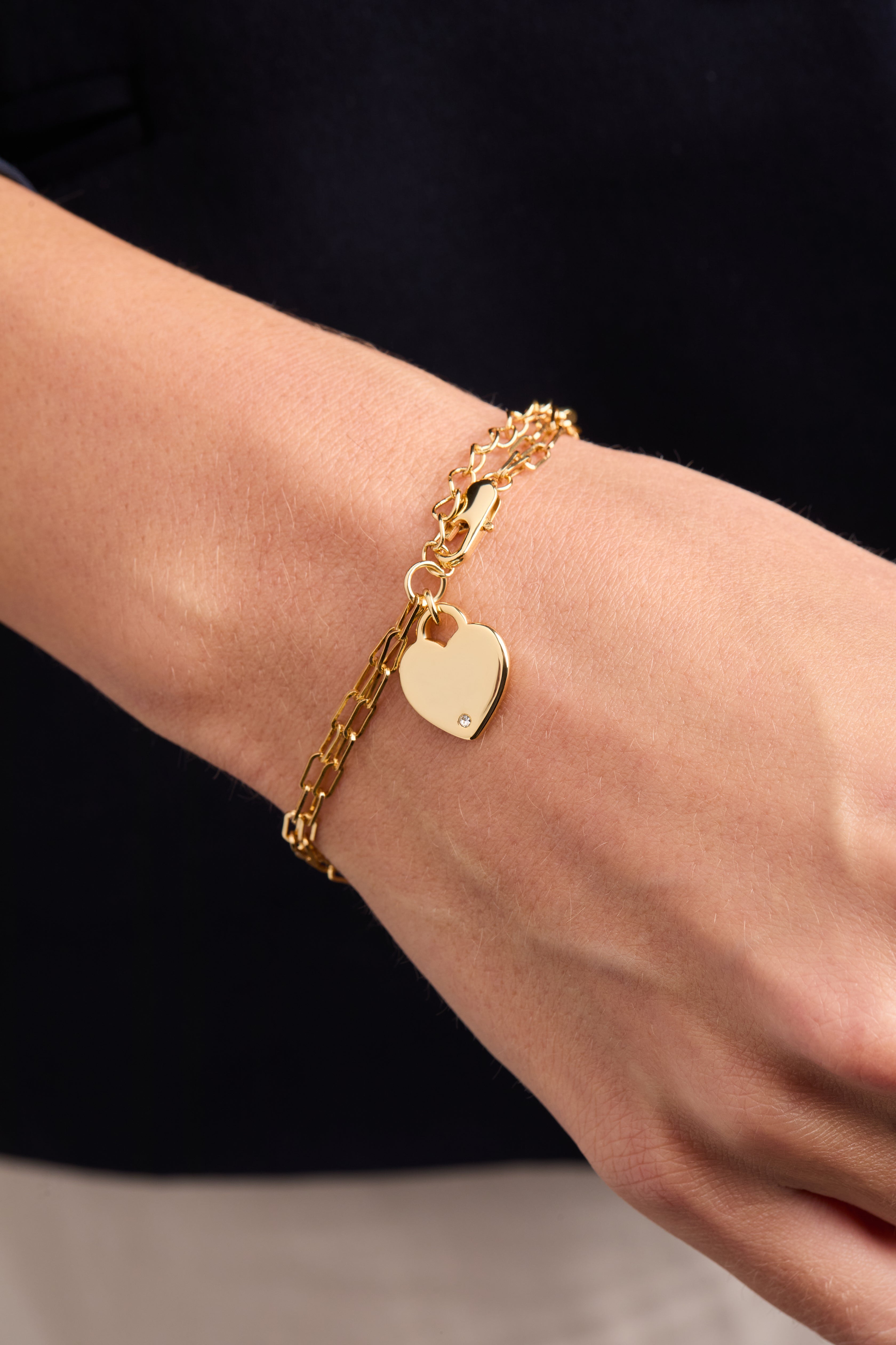 Heart Charm Double Paperclip Chain Bracelet - Aaria Tees Aaria Tees