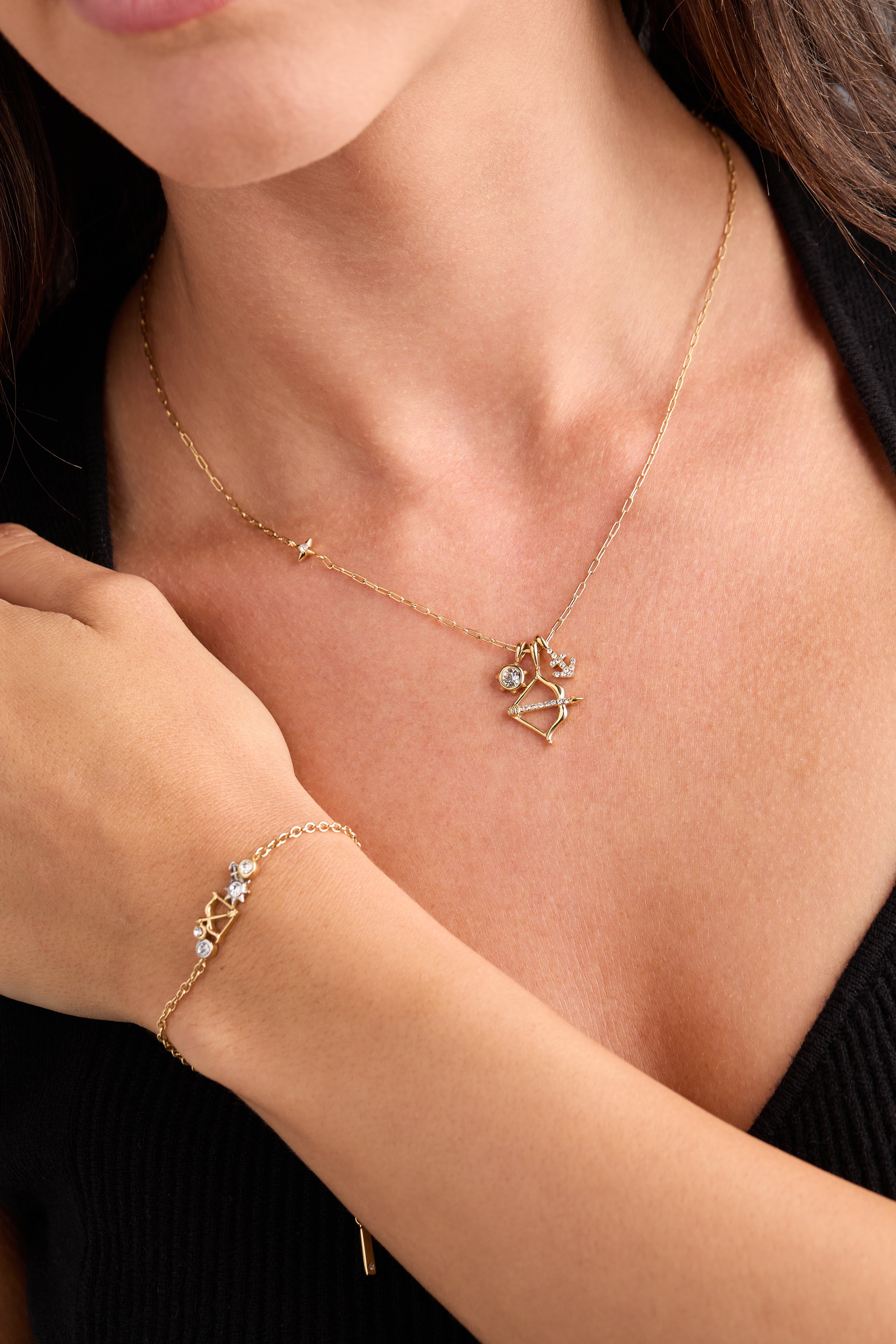 Sagittarius Zodiac Charm Cluster Necklace - Aaria Tees Aaria Tees