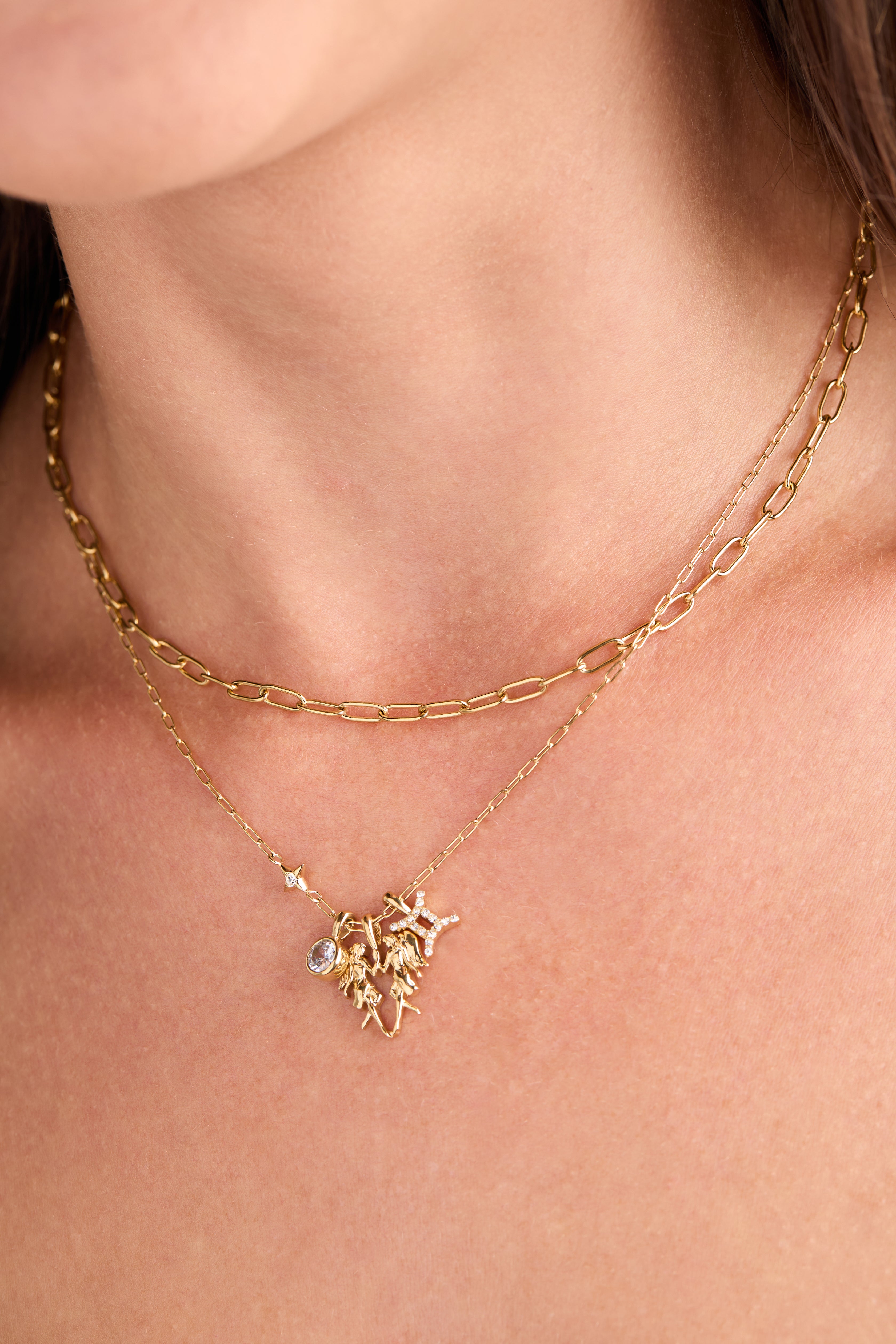 Gemini Zodiac Charm Cluster Necklace - Aaria Tees Aaria Tees