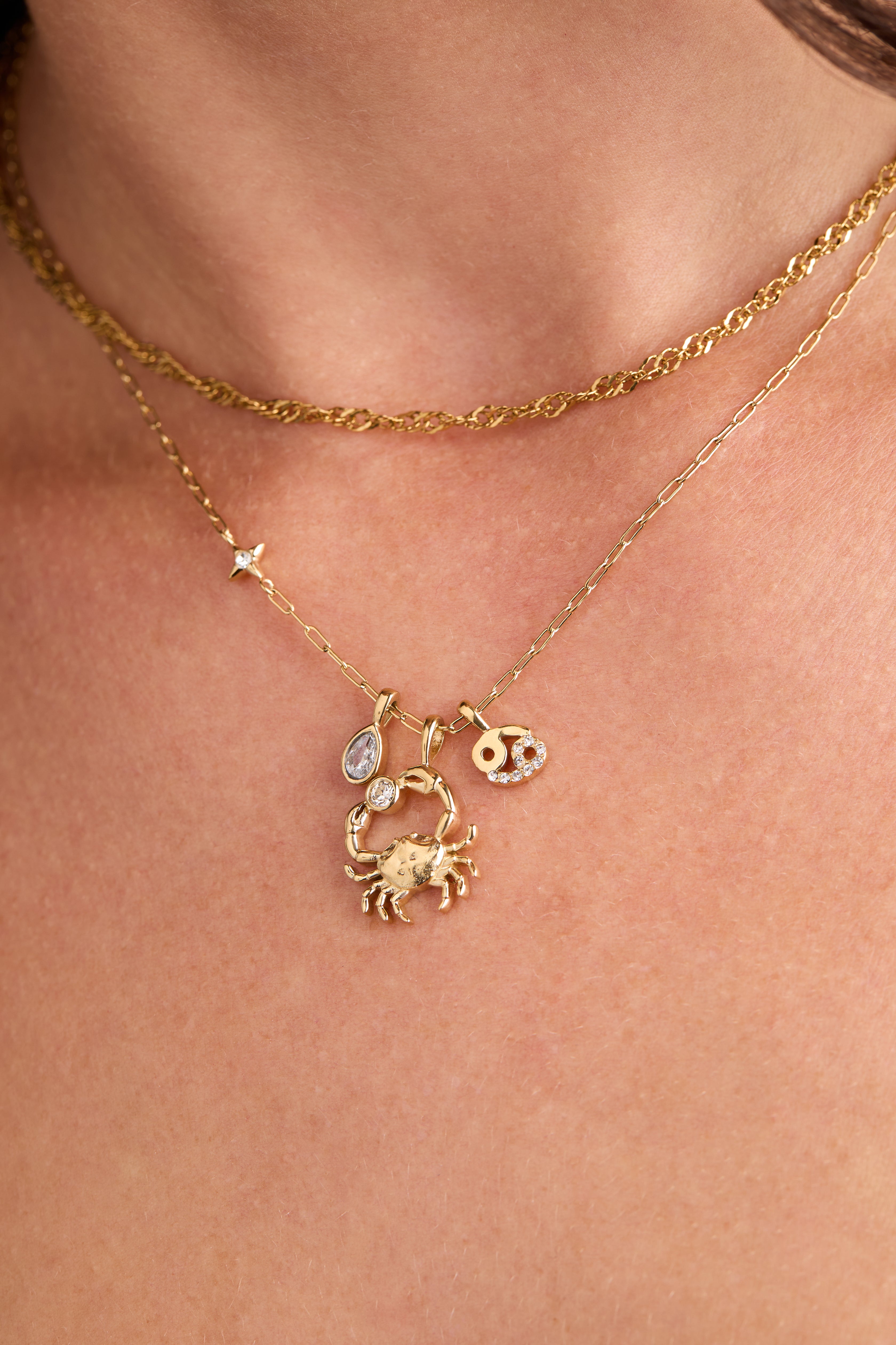 Cancer Zodiac Charm Cluster Necklace - Aaria Tees Aaria Tees
