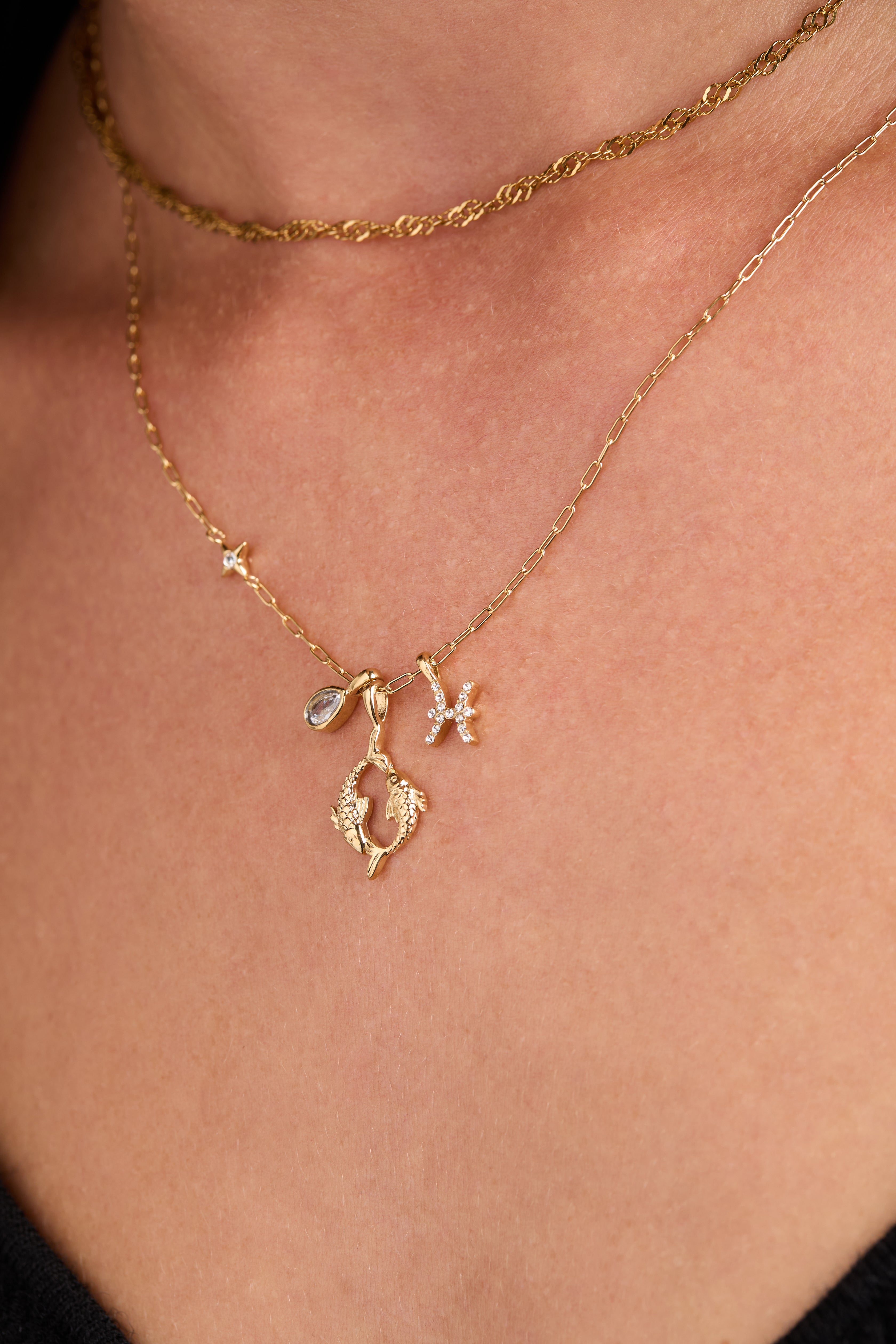 Pisces Zodiac Charm Cluster Necklace - Aaria Tees Aaria Tees