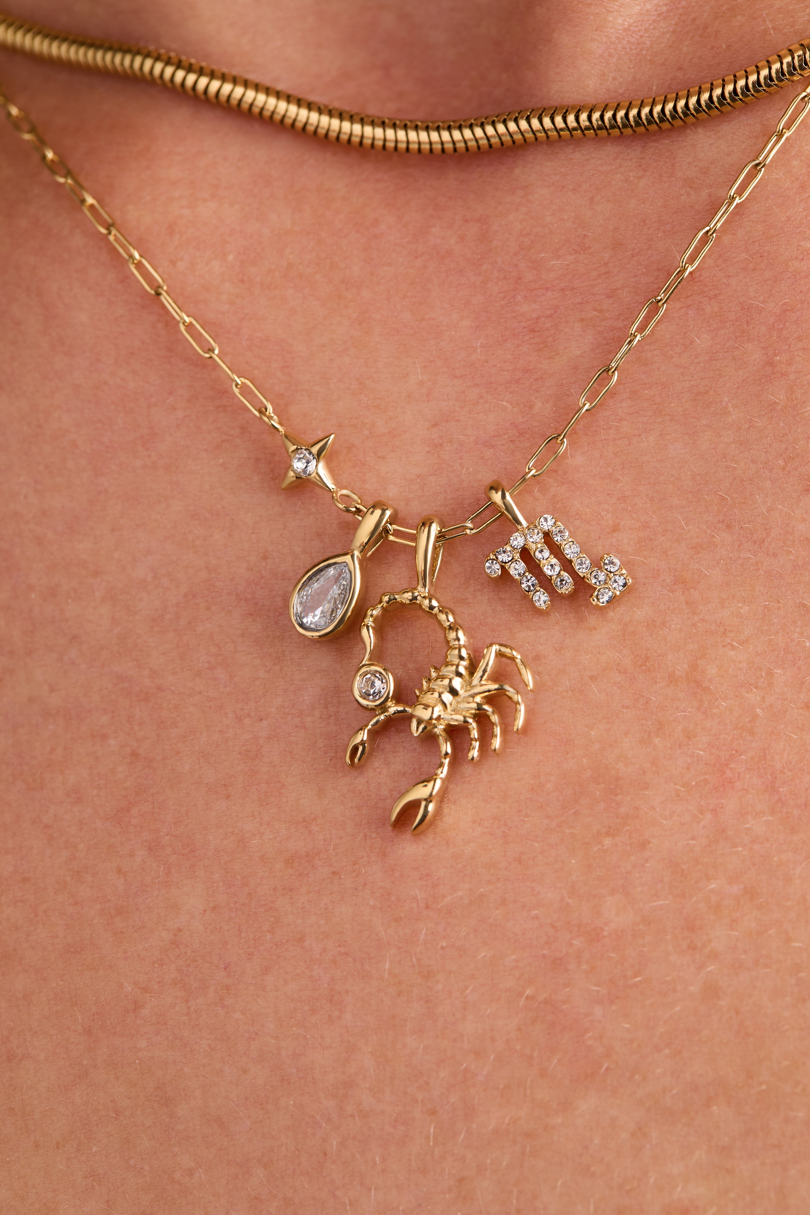 Scorpio Zodiac Charm Cluster Necklace - Aaria Tees Aaria Tees
