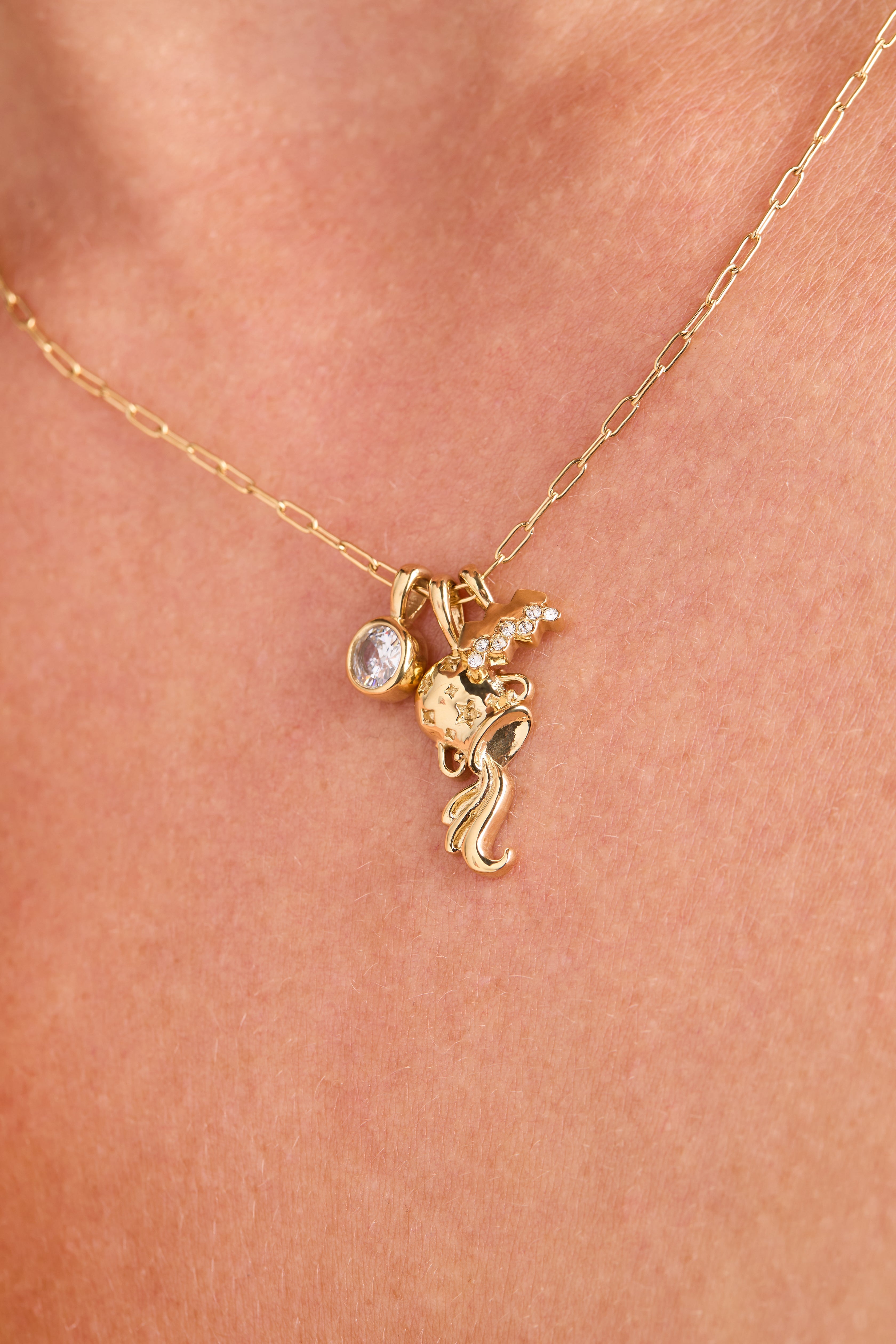 Aquarius Zodiac Charm Cluster Necklace - Aaria Tees Aaria Tees