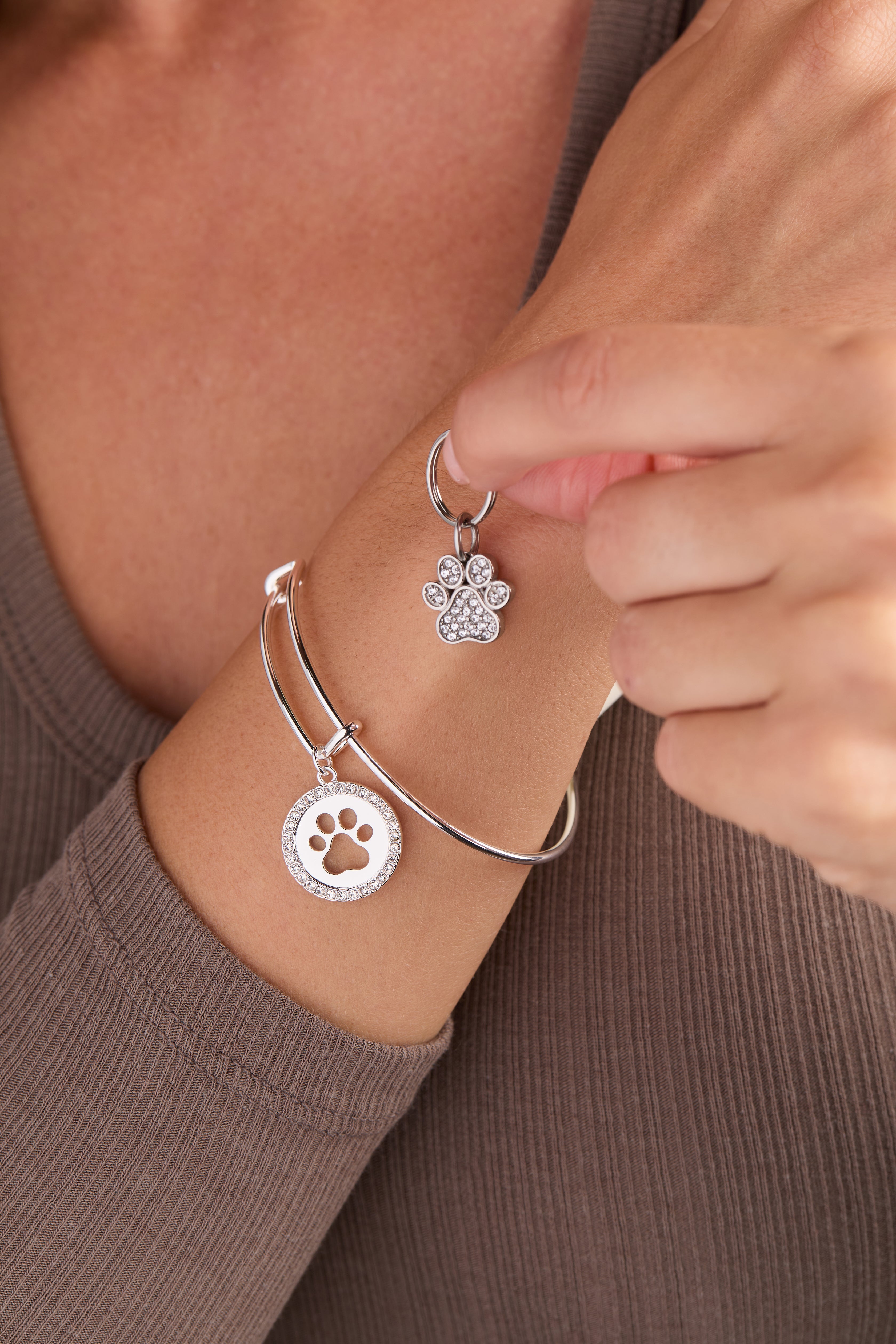 Paw Print Bangle & Pet Collar Charm Set of 2 - Aaria Tees Aaria Tees