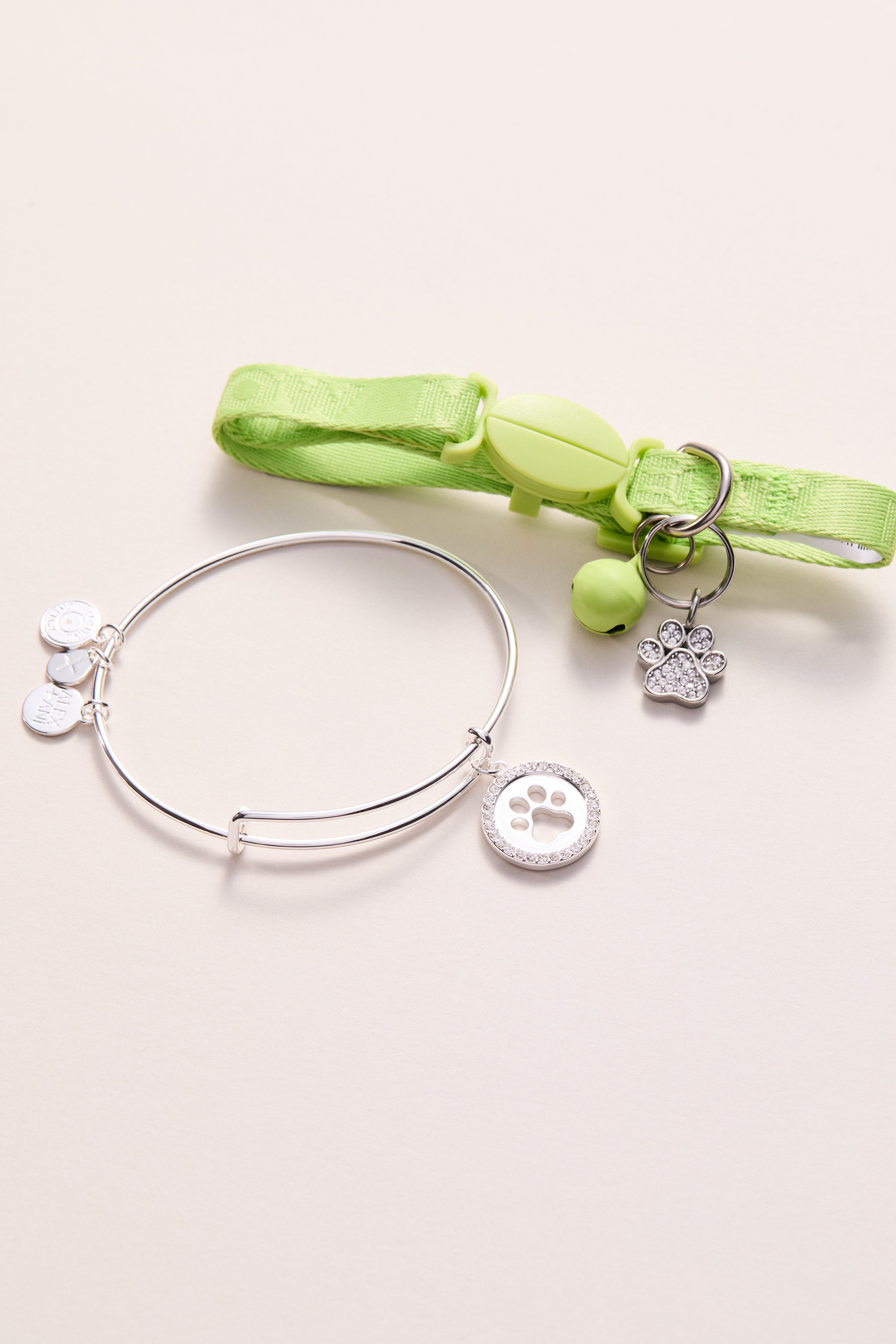 Paw Print Bangle & Pet Collar Charm Set of 2 - Aaria Tees Aaria Tees