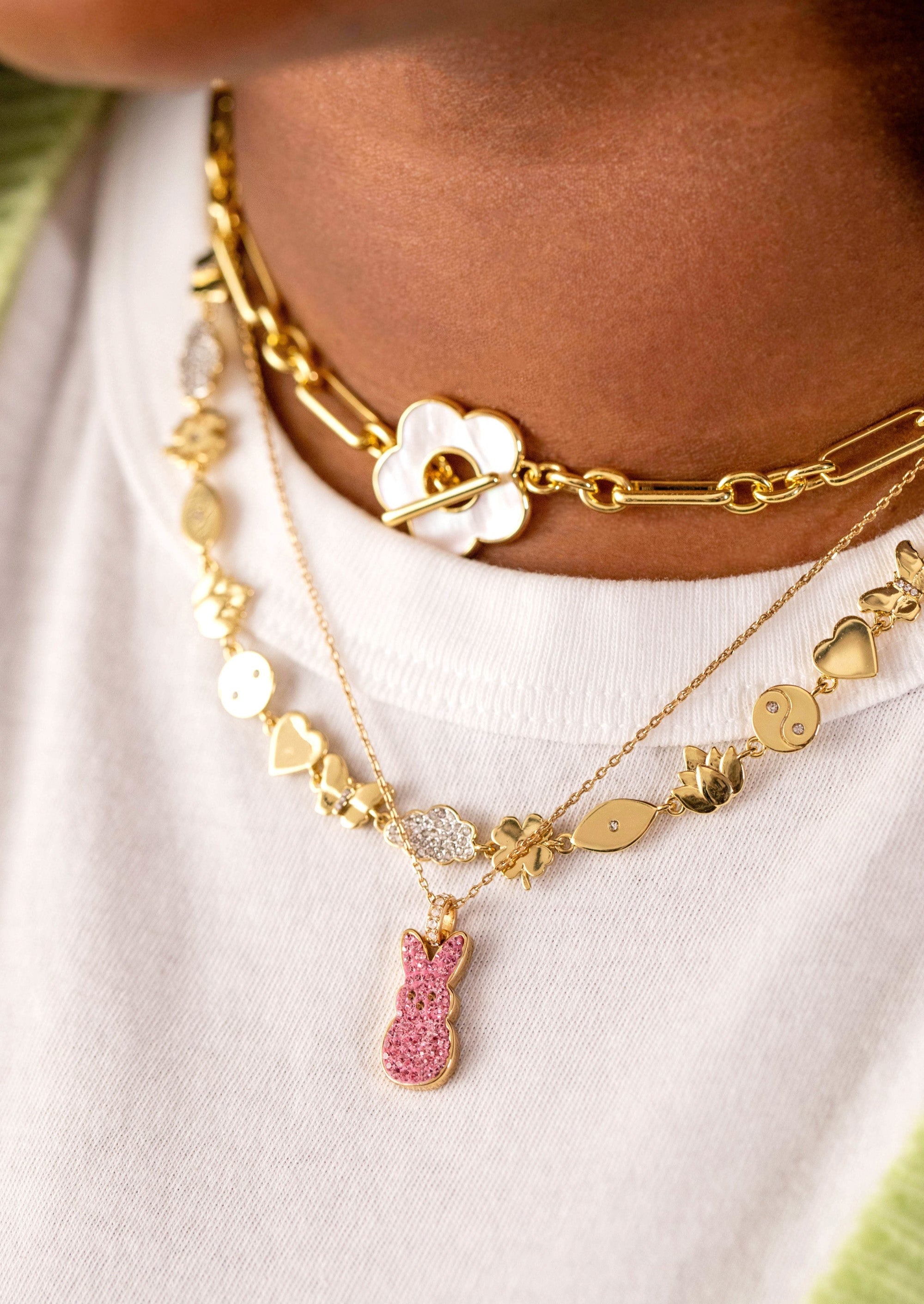PEEPS® Pink Crystal Bunny Pendant Necklace - Aaria Tees Aaria Tees