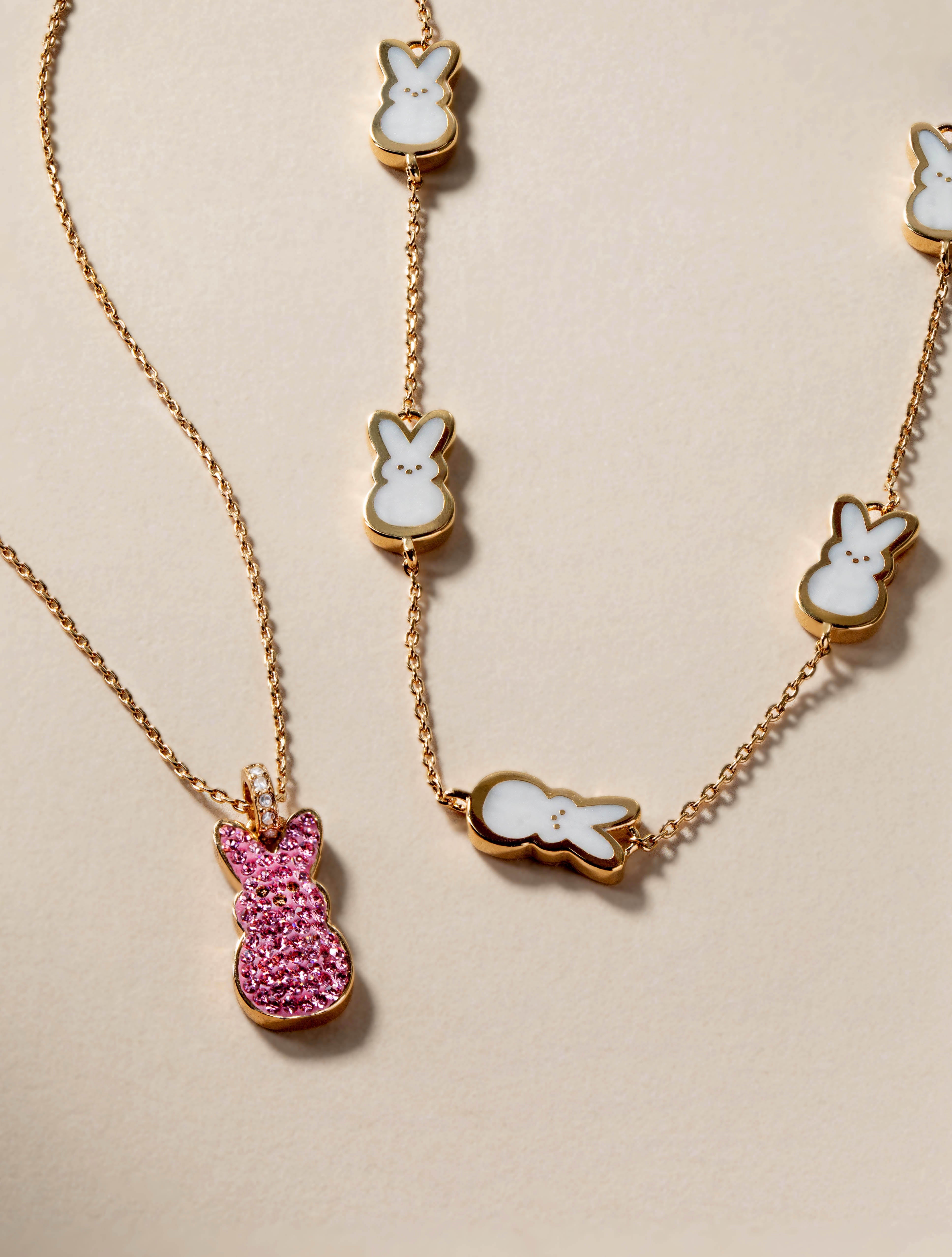 PEEPS® Pink Crystal Bunny Pendant Necklace - Aaria Tees Aaria Tees