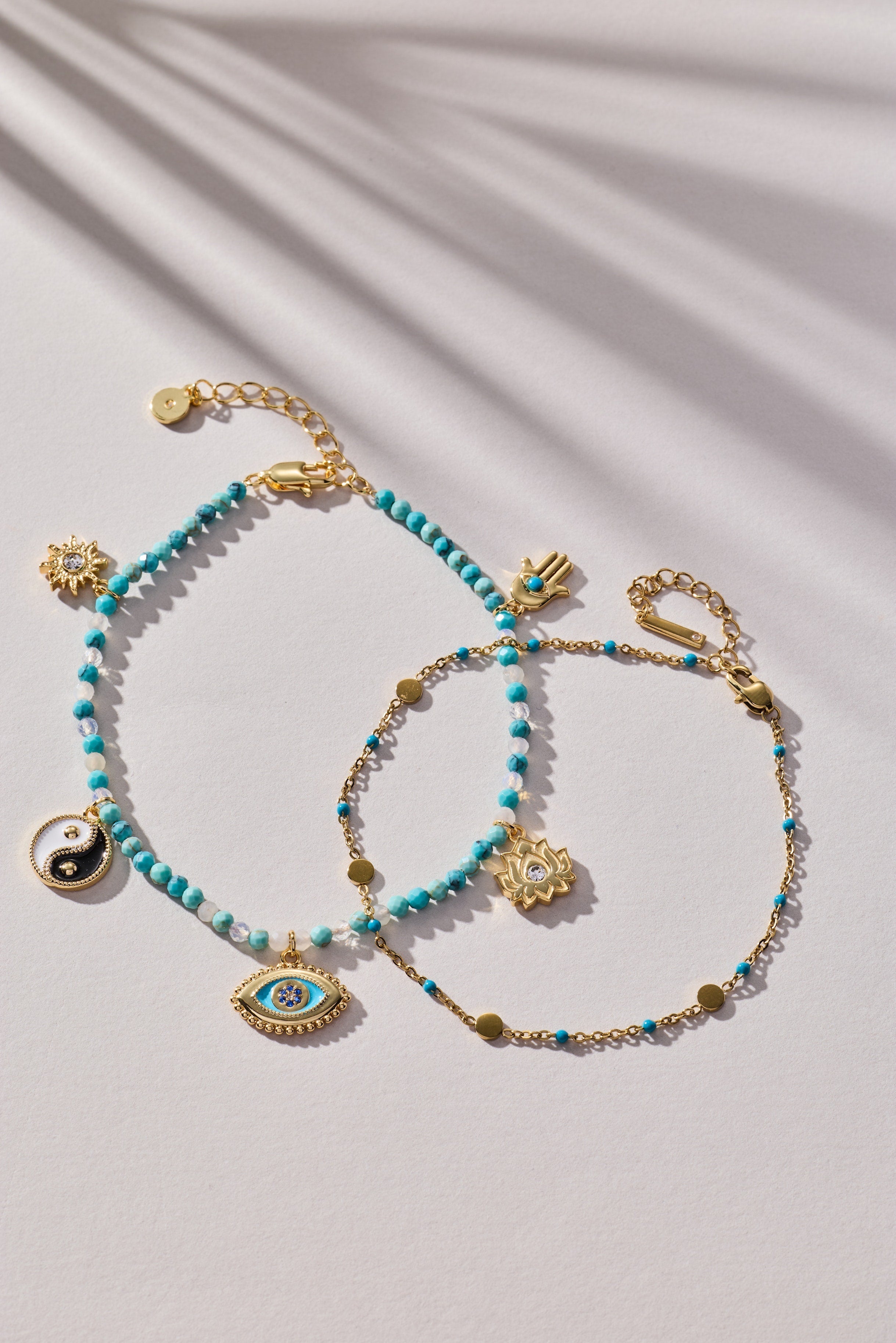 Turquoise Enameled Chain Coin Station Anklet - Aaria Tees Aaria Tees