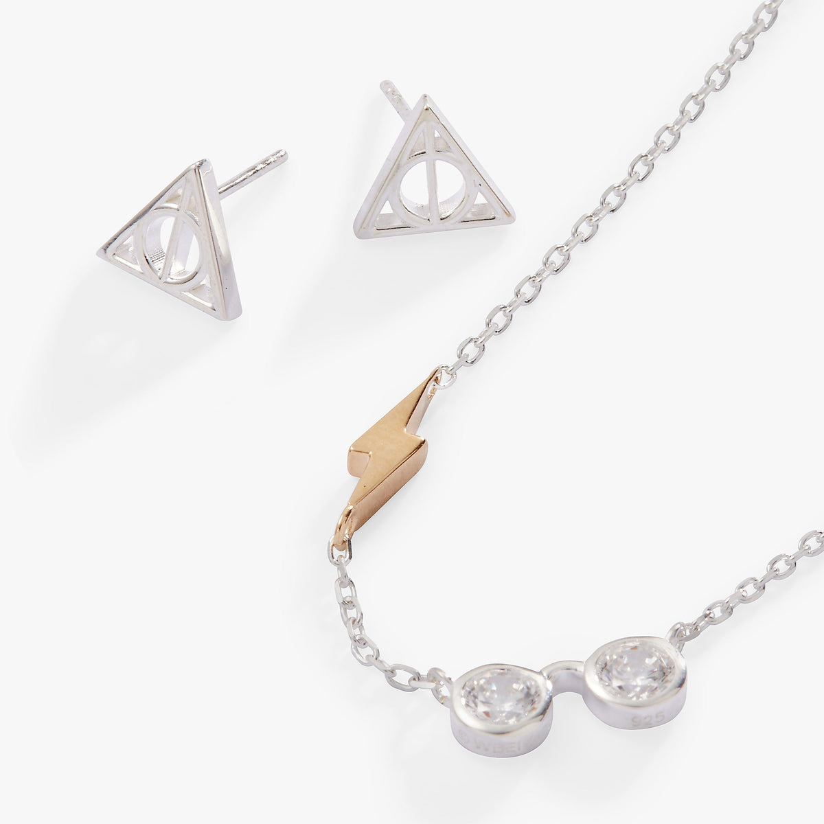 Harry Potter™ Glasses and Deathly Hallows Necklace and Earring Set, Sterling Silver - Aaria Tees